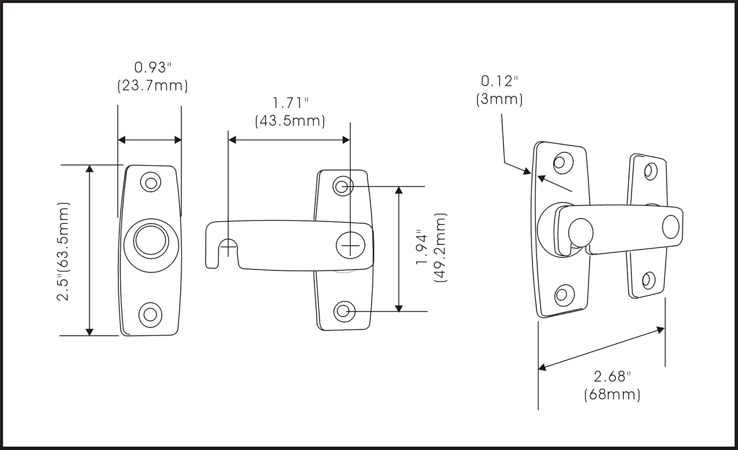 QCAA 2.5" x 2.65", Large, Heavy Forged Solid Brass Door Latch, 180 Degrees Flat Surface Mounting Door Latch Buckle for Doors & Windows, Vibrated Brass, 2 Pack, Made in Taiwan