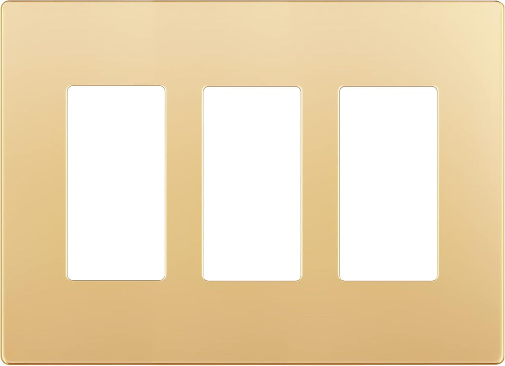 LIDER Matte Finish Decorator Switch Cover, Screwless Wall Plate, Mid-Size 3-Gang 4.88" x 6.77", Unbreakable Polycarbonate Thermoplastic, UL Listed, LSWP-33M-GD, Gold