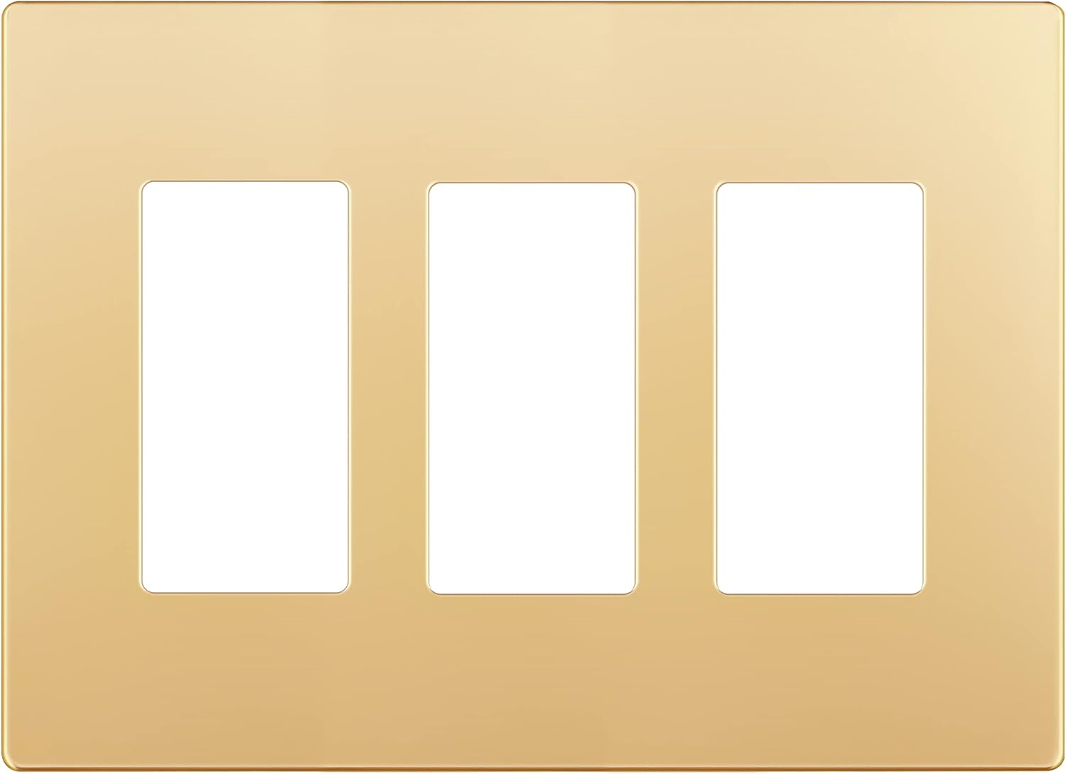 LIDER Matte Finish Decorator Switch Cover, Screwless Wall Plate, Mid-Size 3-Gang 4.88" x 6.77", Unbreakable Polycarbonate Thermoplastic, UL Listed, LSWP-33M-GD, Gold