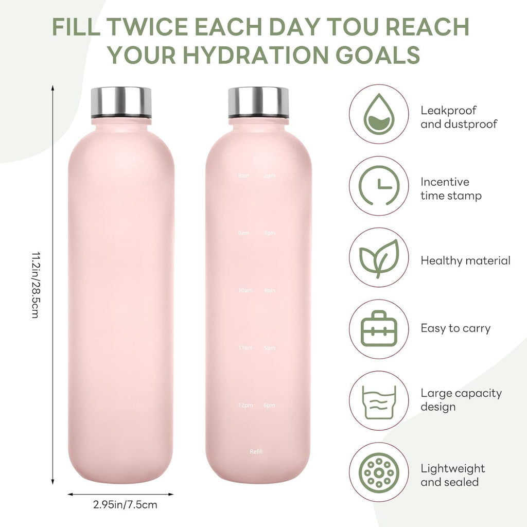 1L（33 oz） daily tracking schedule time hours reminder motivational day goals hydration capacity measured marker tracker plastic wide mouth measurements water bottle