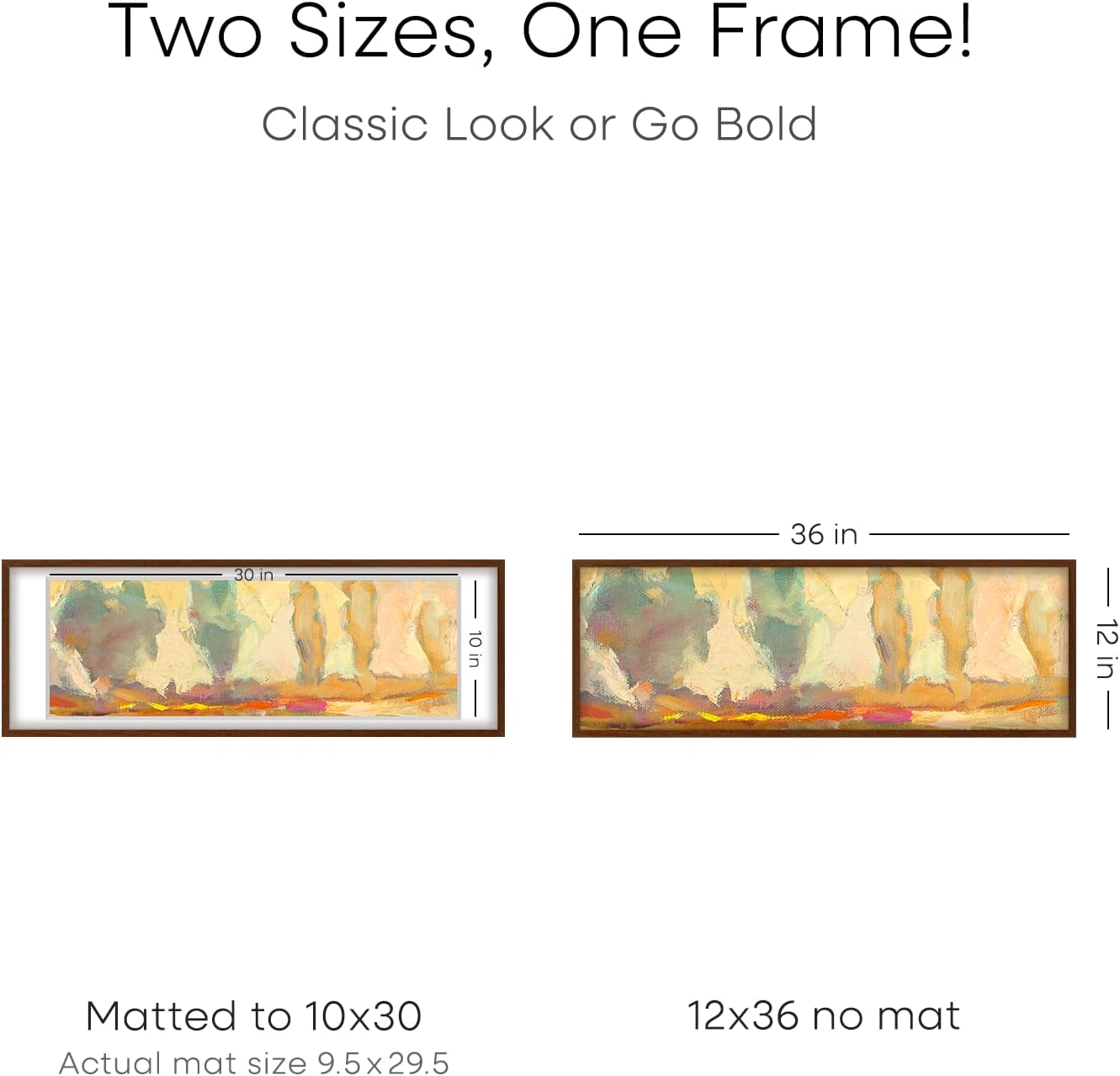 Homeforia 12x36 Picture Frame Brown, High End Dark Oak 12x36 Walnut Wood Poster Frame with Mat 10x30 Art, 12 x 36 Wooden Frame Matted to 10 x 30 Photo, 36x12 Frames, Tempered Glass, Wall Kit, Set of 1