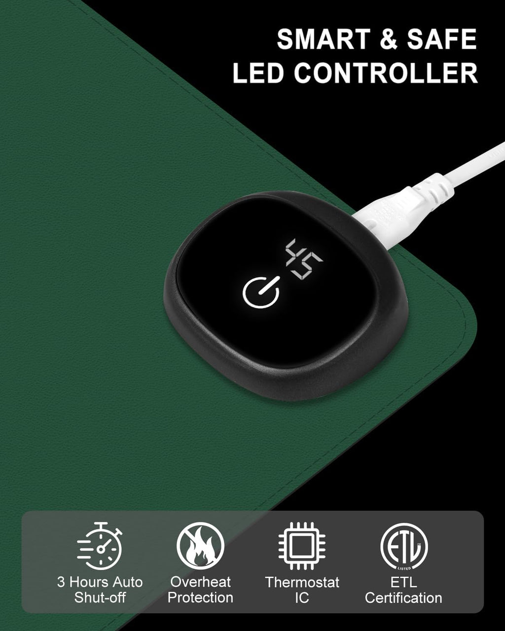 Heated Desk Pad, 23.6" x 14.2" Leather Non-Slip Warm Desk Pad, Large Mouse Mat with 3 Levels Heating & 3 Hours Auto Shut-Off, Hand and Foot Warmer for Office, Home, Green