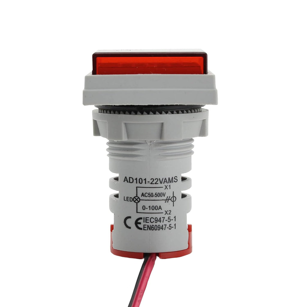 LED Voltage Display Panel Mount Volt Amp Meter, AD101-22VAMS 22mm Square Voltmeter and Ammeter, AC50-500V Voltage and 0-100A Current Meter, Red (1 Pack)