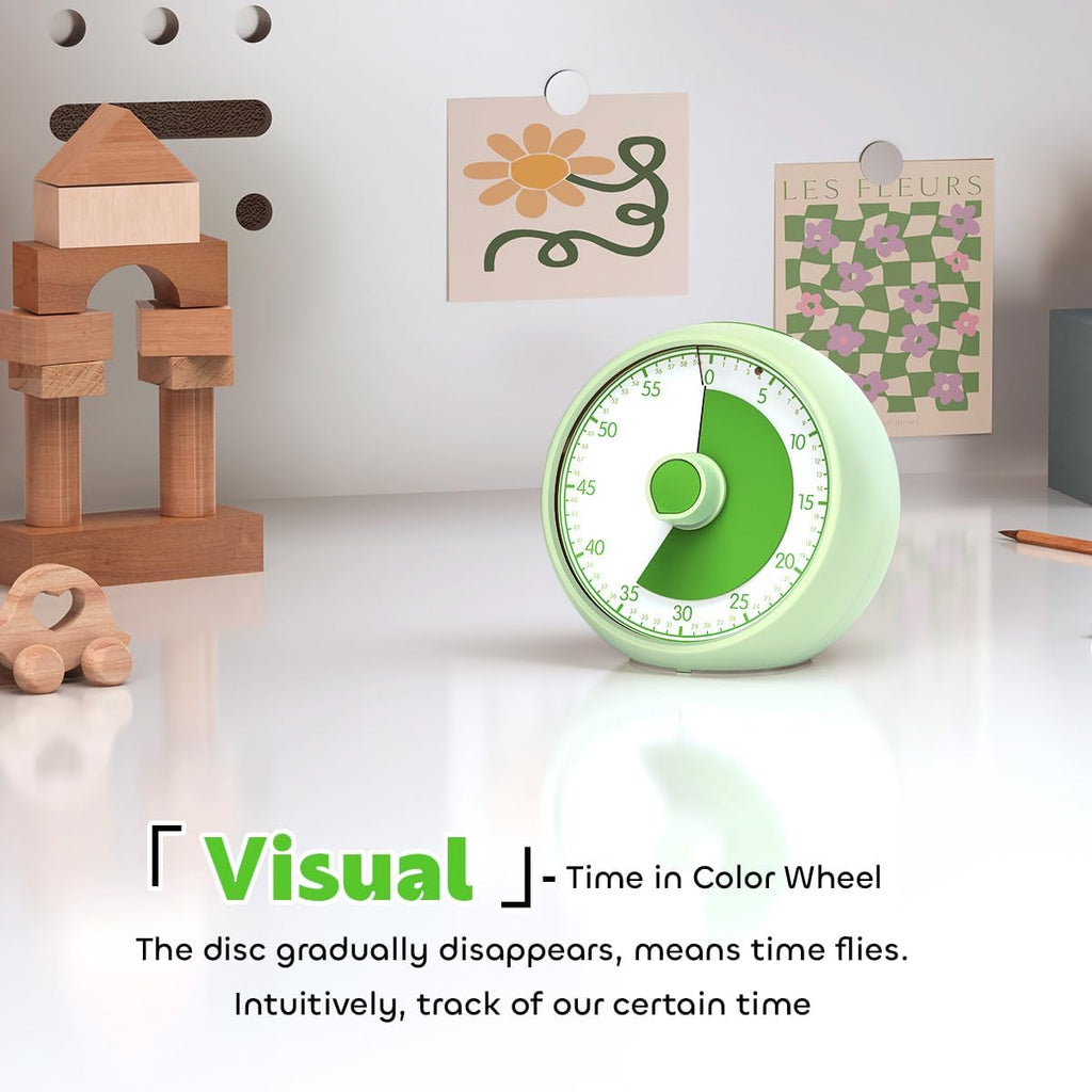 Visual Timer for Kids 60-Minute - Silent Analog Countdown Time Timer with Optional Alarm, Focus Tool for ADHD & Autism, Time Management for Homework, Chores, Office, Kitchen, Teaching & Study Routines