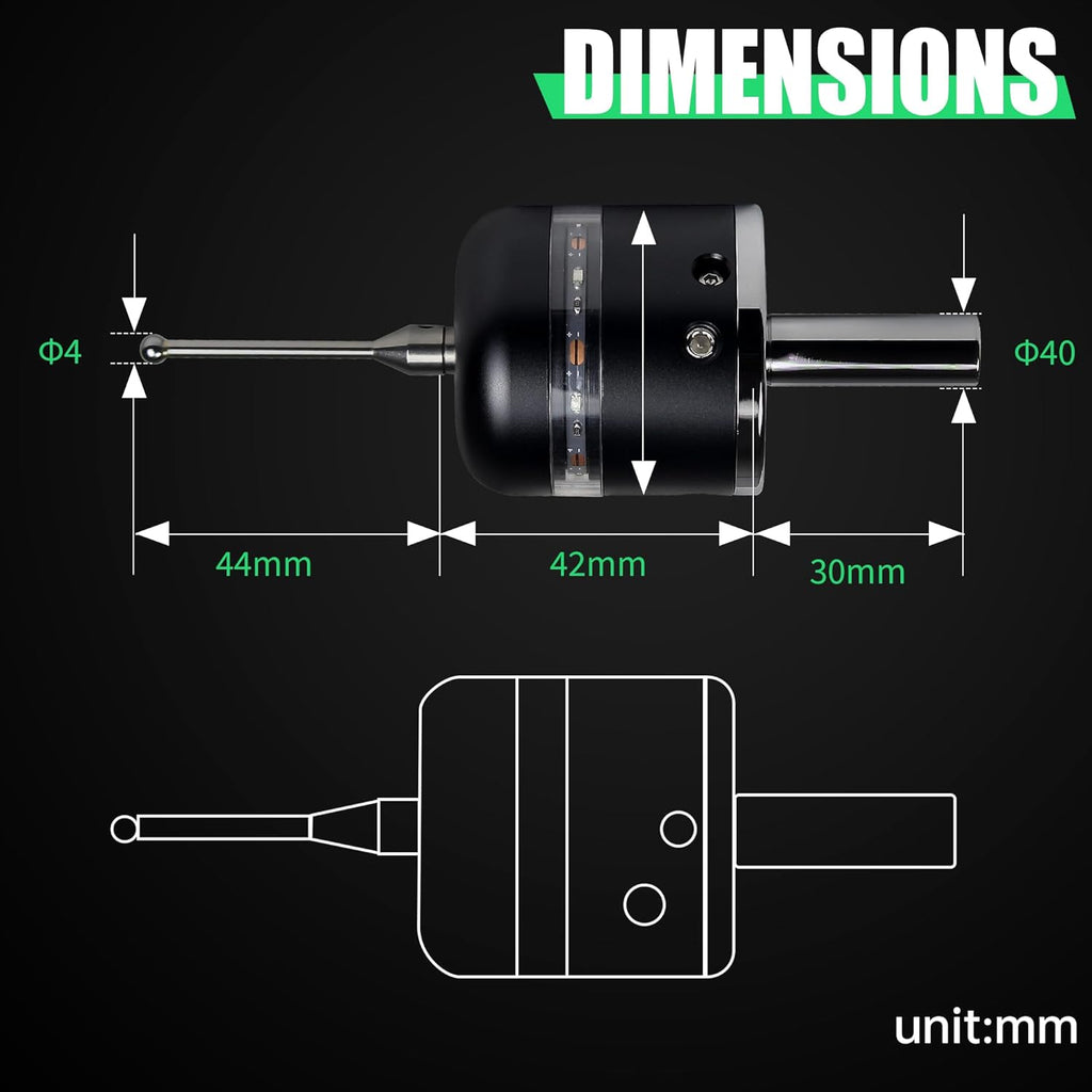 3D Touch Probe Edge Finder Trigger Finder,X Y Z Axis Measurement Centering Rod for Metals, Not Support the Detection of Insulation Materials and Insulating Spindle (Green light)
