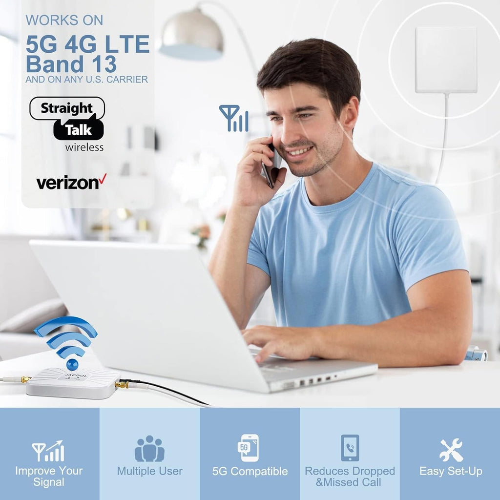 Verizon Cell Phone Signal Booster fro Home and Office | Boost 5G 4G LTE Data Band 13 for Verizon Carriers Up to 4000 Sq.ft | FCC Approved
