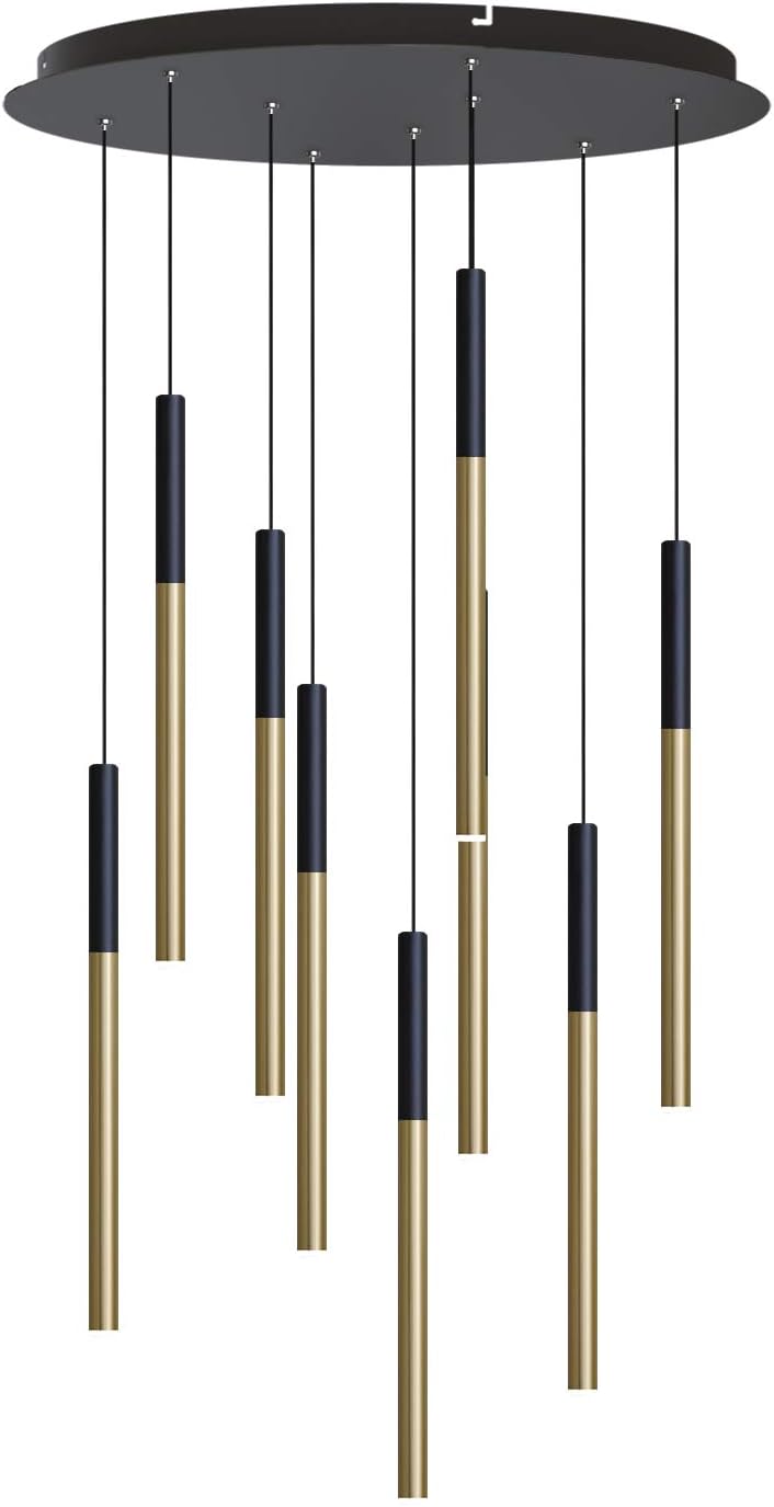 ALTAIR 9 Mini Pendant Lighting Black-Brass - LED Hanging Light Fixture for Kitchen Island, Bar, Foyer - Cluster Pendants - Dimmable, Adjustable Wire, Lamp Bulb Included