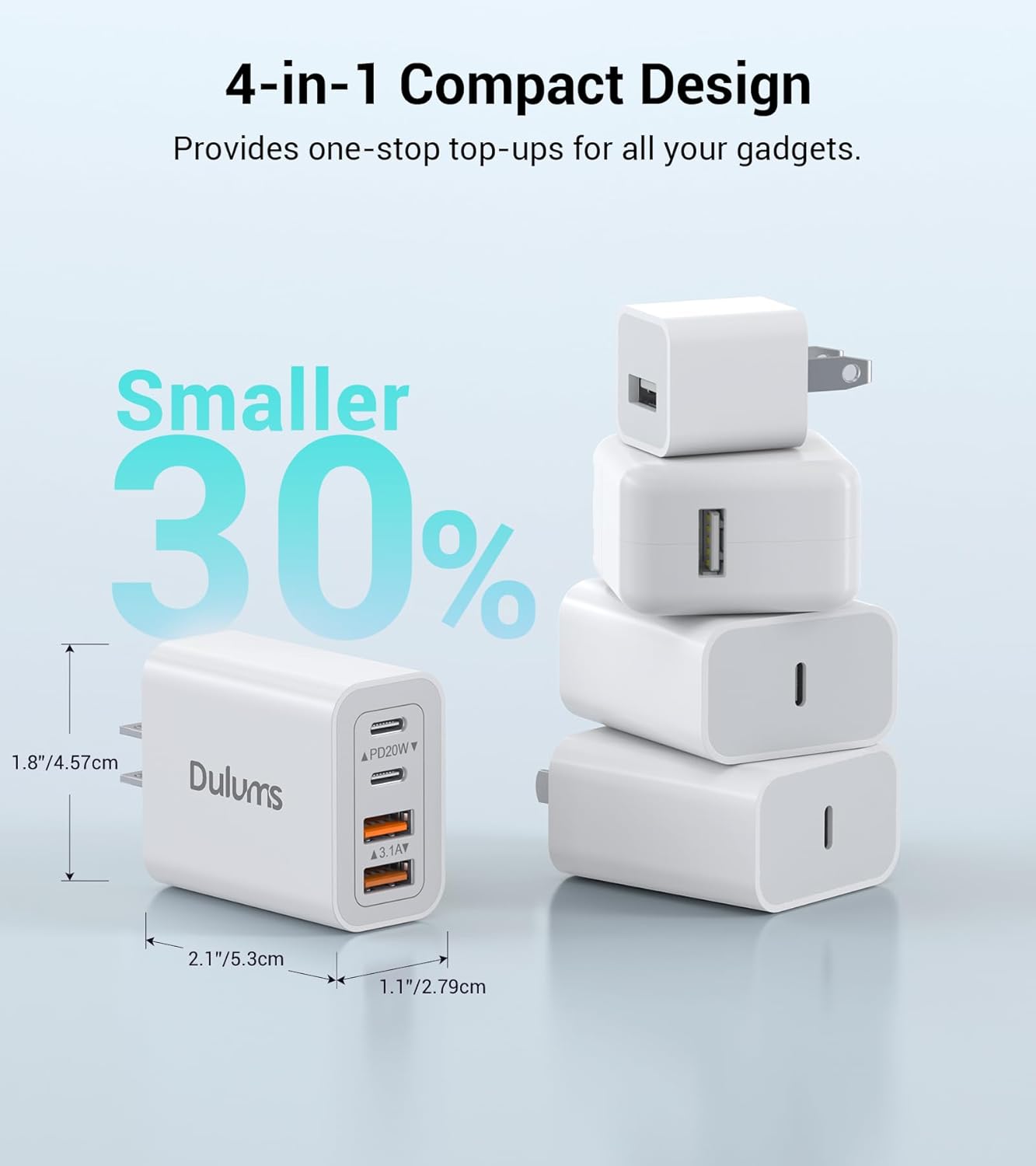 40W USB C Charger Cube, 2-Pack Wall Plug Fast Charging Block, 4-Port PD+QC Power Adapter Multiport Brick Type C Box for iPhone 17/16/15/14/13/12/11/Pro Max/XS/XR/8/7, Tablets, Cellphones