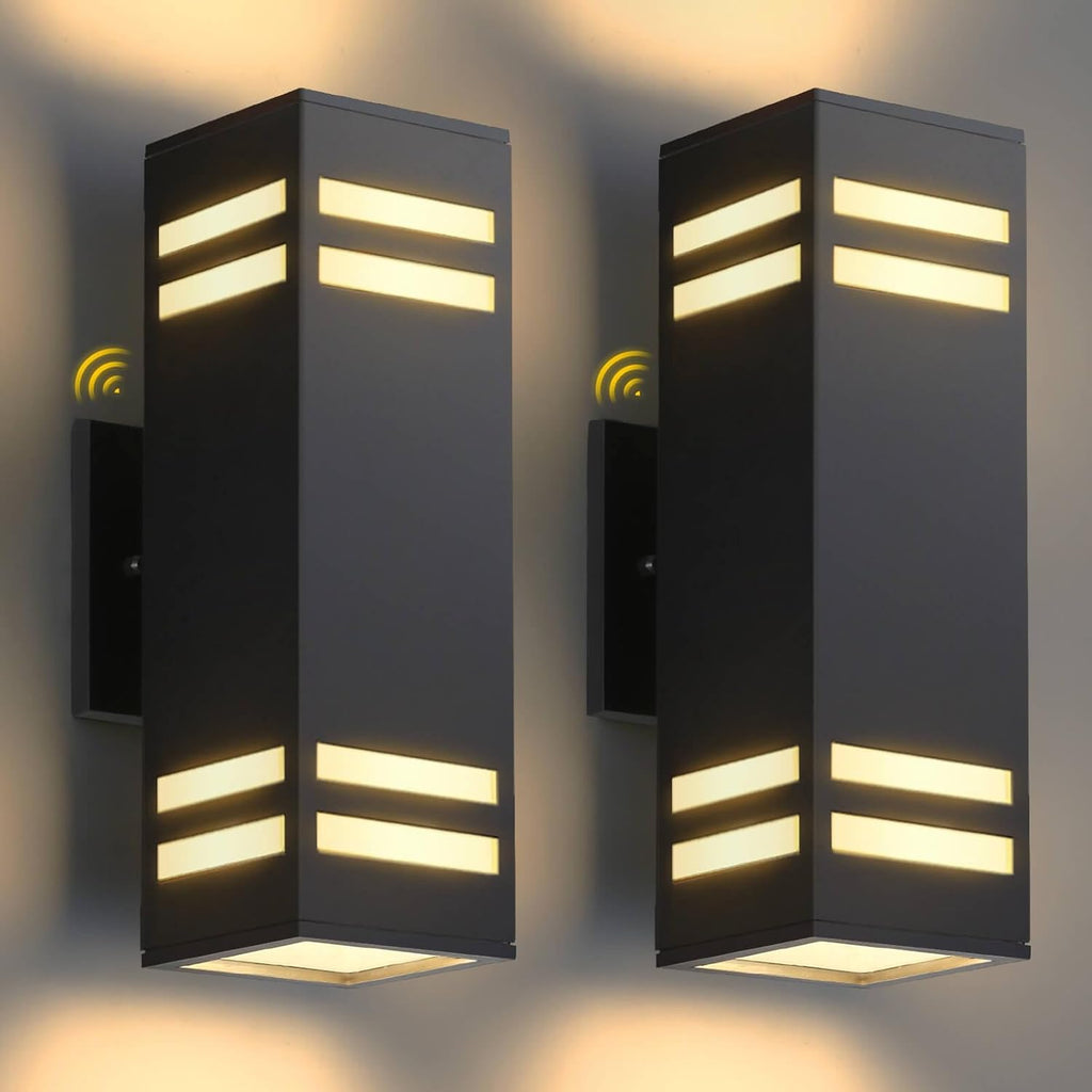 Dusk to Dawn Outdoor Lighting 2 Pack, Modern Outdoor Wall Lights Black Exterior Lighting Fixtures Wall Mount with E26 Base, Waterproof Sconce Outside Lights for House Porch, Bulbs Included