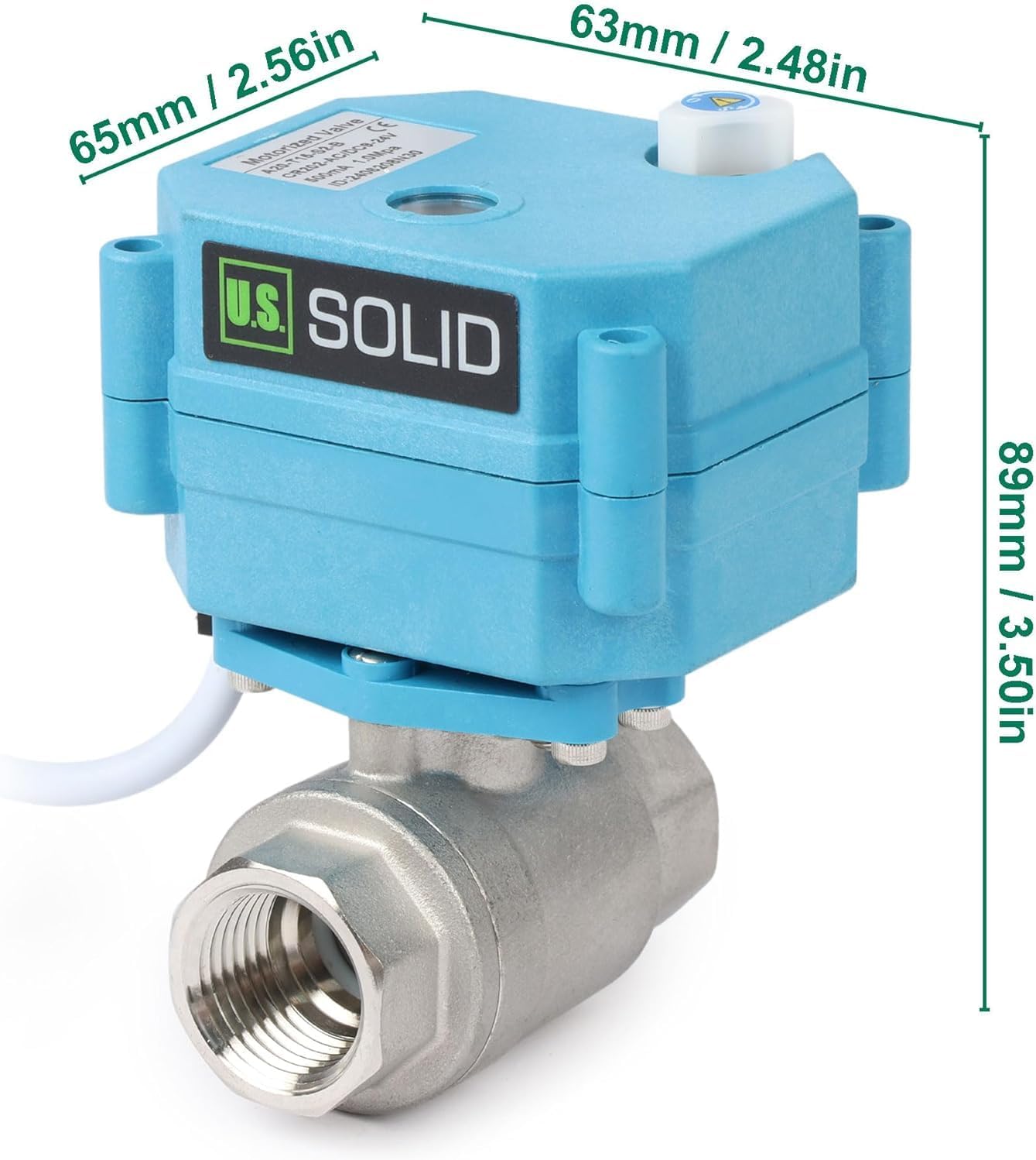 U.S. Solid Motorized Ball Valve – 1/2" 316 Stainless Steel, IP67 Waterproof, 110-230V AC, Full Port, 2-Wire Auto-Return, Normally Closed, Electric Valve for HVAC, Water, Oil, and Gas