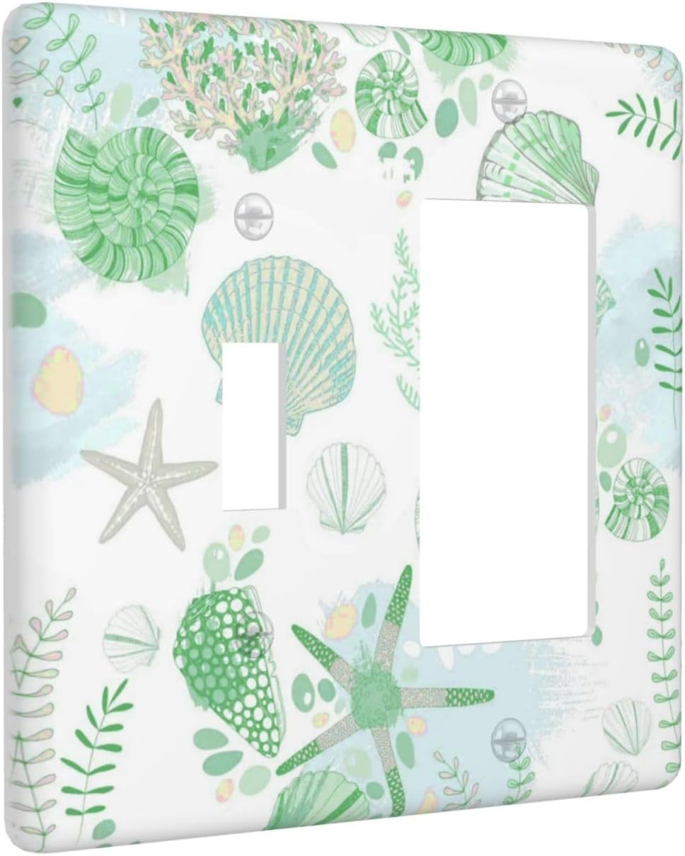 Beach Nautical Starfish Scallop Coral Conch Outlet Covers 1 Toggle 1 Rocker Combination Decorative Wall Plate Electrical Switch Plates Light Switch Cover Plate for Bathroom Home Decor