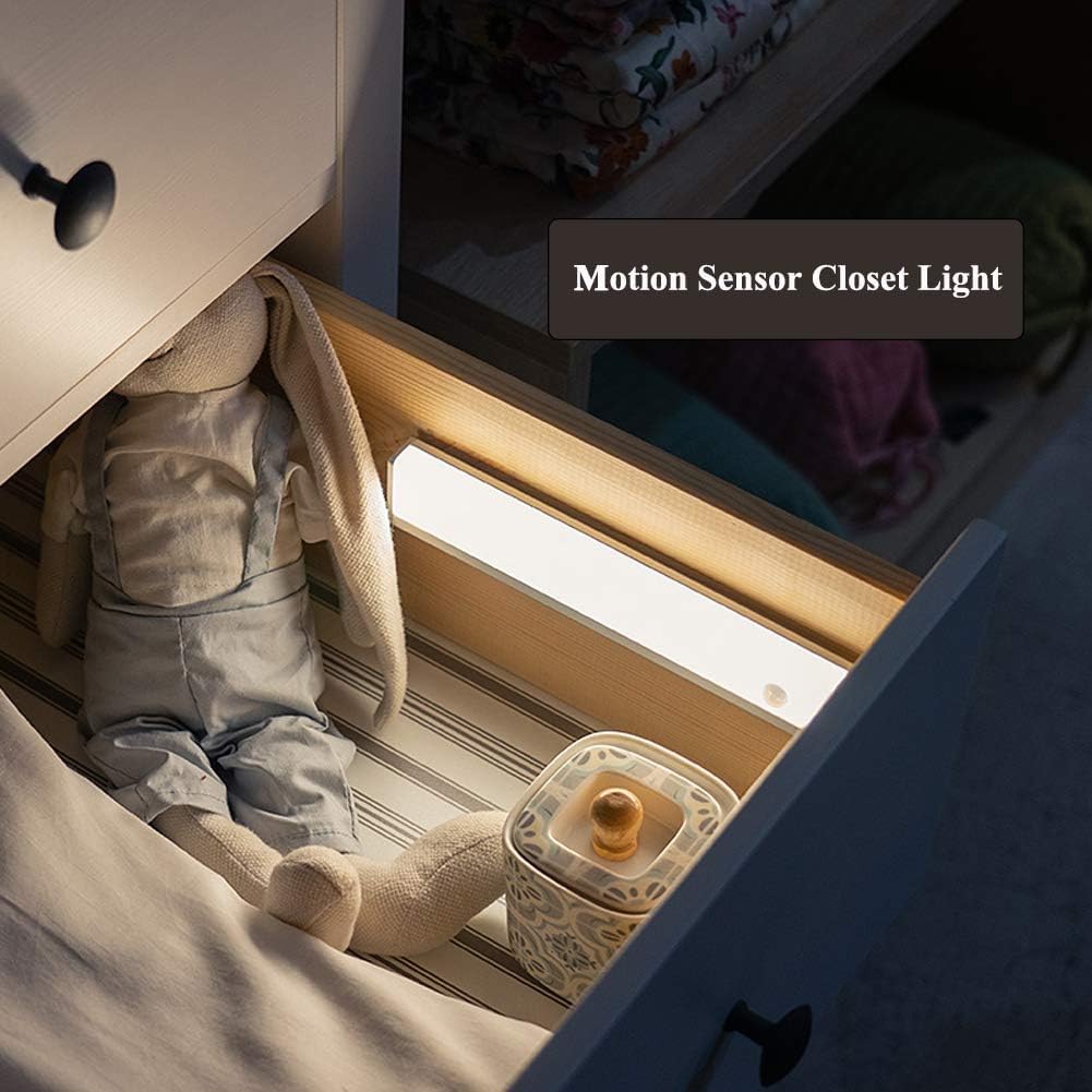 Battery Powered Operated Closet Lights Motion Sensored Activated Rechargeable Under Counter Cabinet Lighting Wireless Indoor Magnetic Lights for Closets Kitchen Wardrobe Stairs Pantry Cold White 40cm