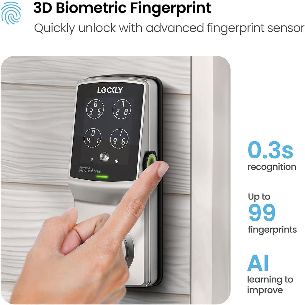 Lockly Secure Plus, Keyless Entry Door Lock, Smart Locks for Front Door, Smart Lock Deadbolt, PIN Genie® Keypad, 3D Biometric Fingerprint Sensor, Auto Lock Smart Door Lock