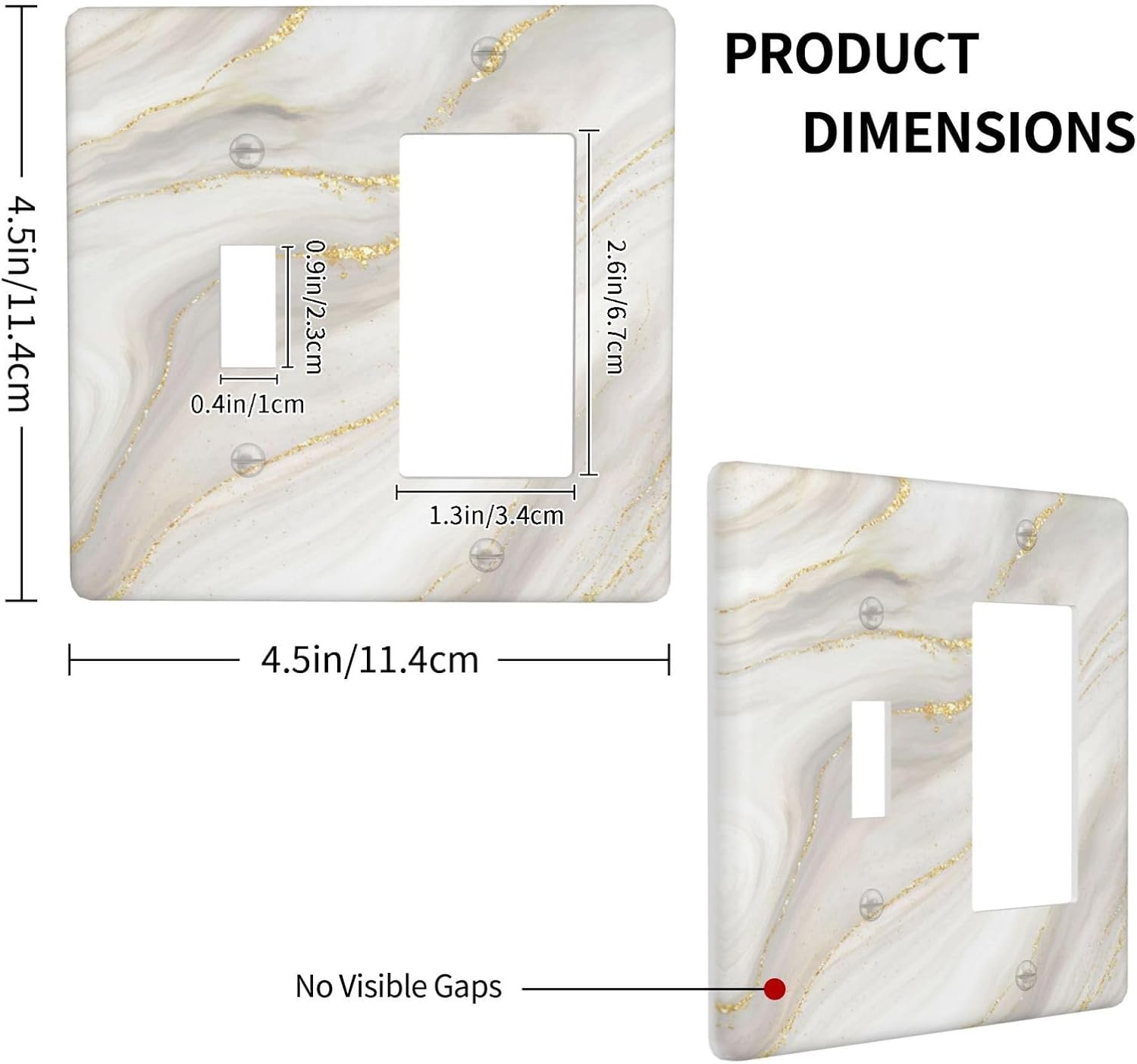 White Grey Gold Marble Simple Tiles Outlet Covers 1 Toggle 1 Rocker Combination Decorative Wall Plate Electrical Switch Plates Light Switch Cover Plate for Bathroom Kitchen Decor
