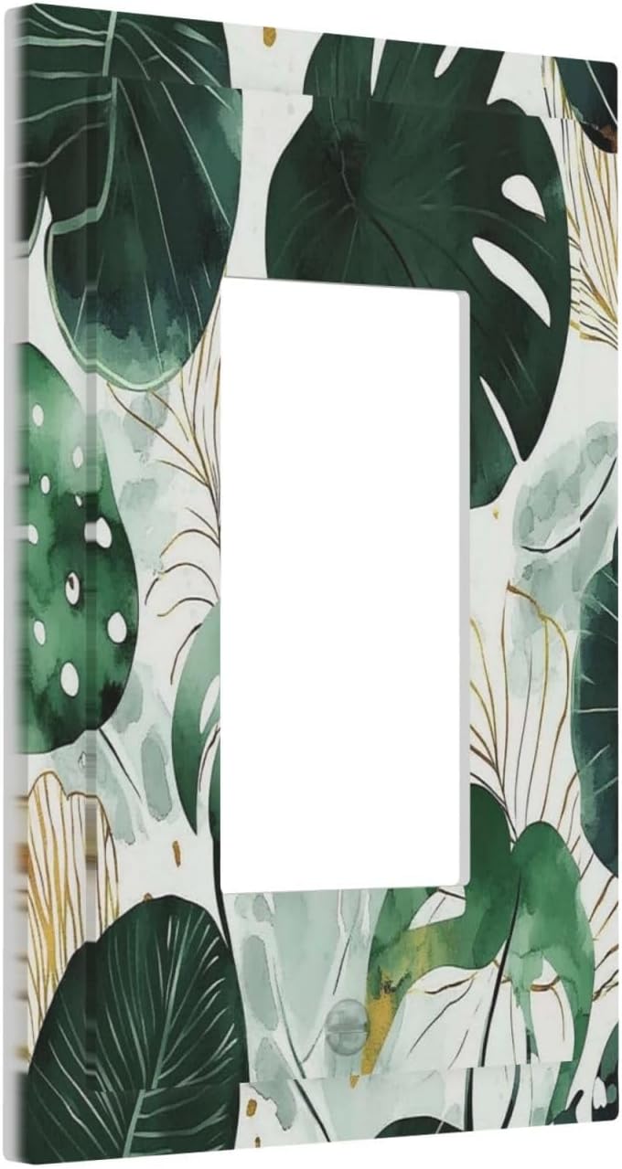 Boho Tropical Green Leaf Watercolor Banana Leaves Decorative Outlet Covers 1 Gang Single Rocker Light Switch Cover Plate Wall Plates Gfci Faceplate For Bed Room Living Room Decor