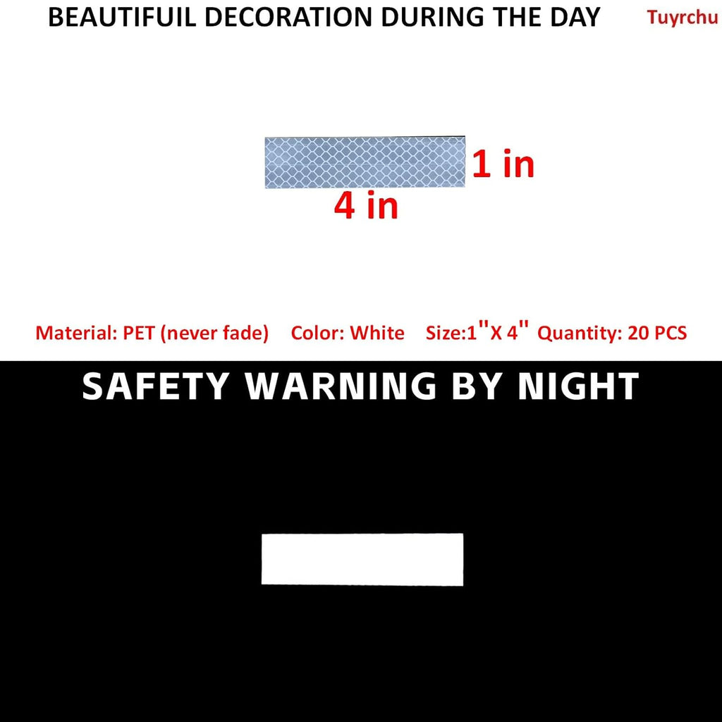 Non Fading White Reflective Stickers 1 inch X 4 inch, Outdoor Waterproof High Visibility Warning Safety Adhesive Reflector Tape (20 Pcs)