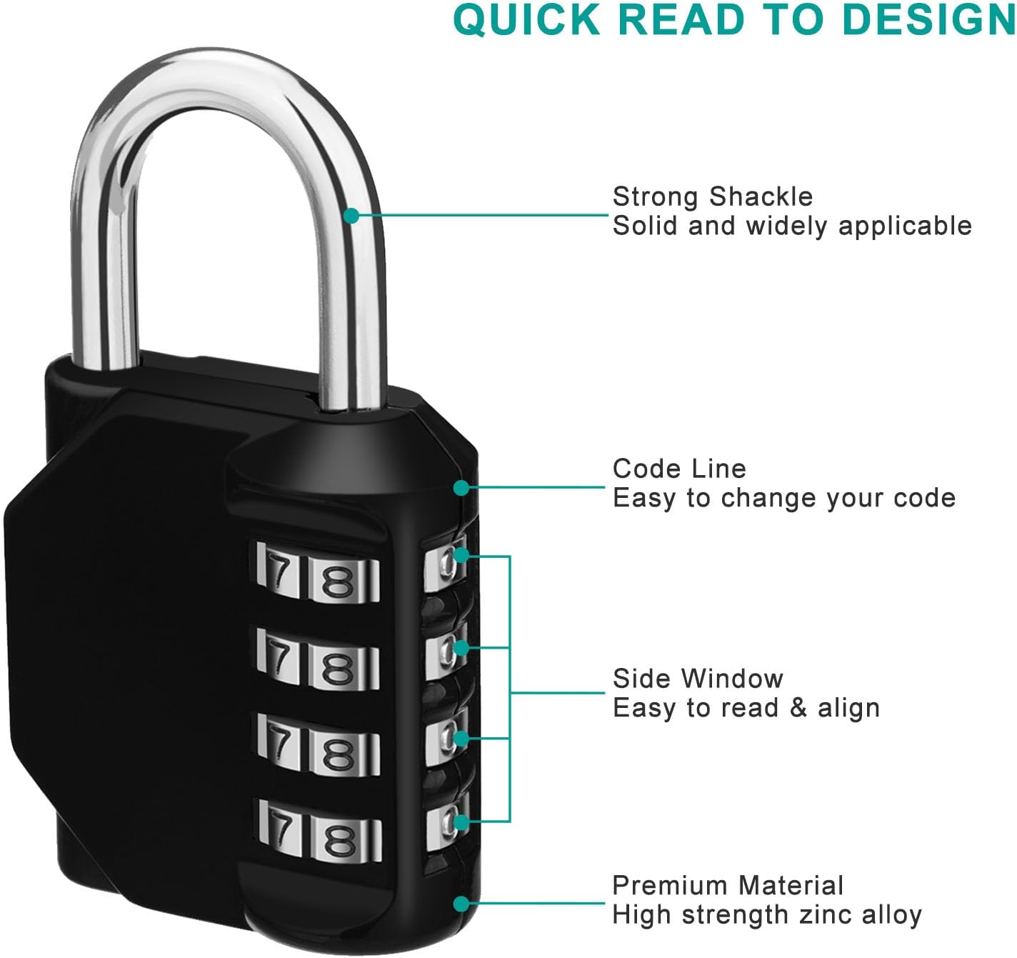 ZHEGE Combination Lock 2 Pack, 4 Digit Outdoor Combination Padlock for Gym, School, Gates (Black & Sliver)