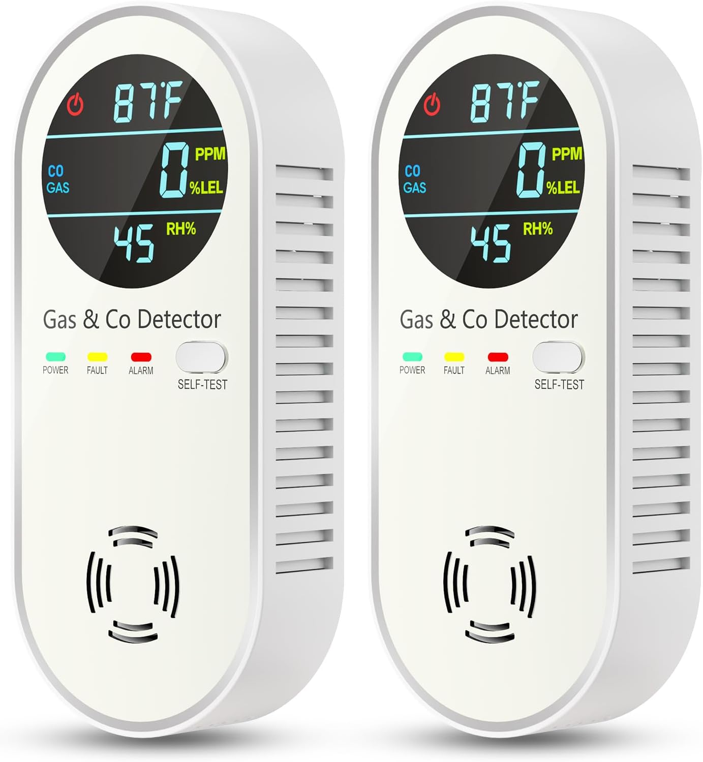 4-in-1 Natural Gas Leak Detector & Carbon Monoxide Detectors - Carbon Monoxide Detectors Plug in - Natural Gas, Propane, Co Detector, Temperature & Humidity Detector for Home, RV (2 Packs)