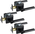Passage Door Lever (No Lock), Heavy Duty Interior Square Handle for Hallway and Closet, Matte Black, Reversible for Right&Left Handed, 3Packs
