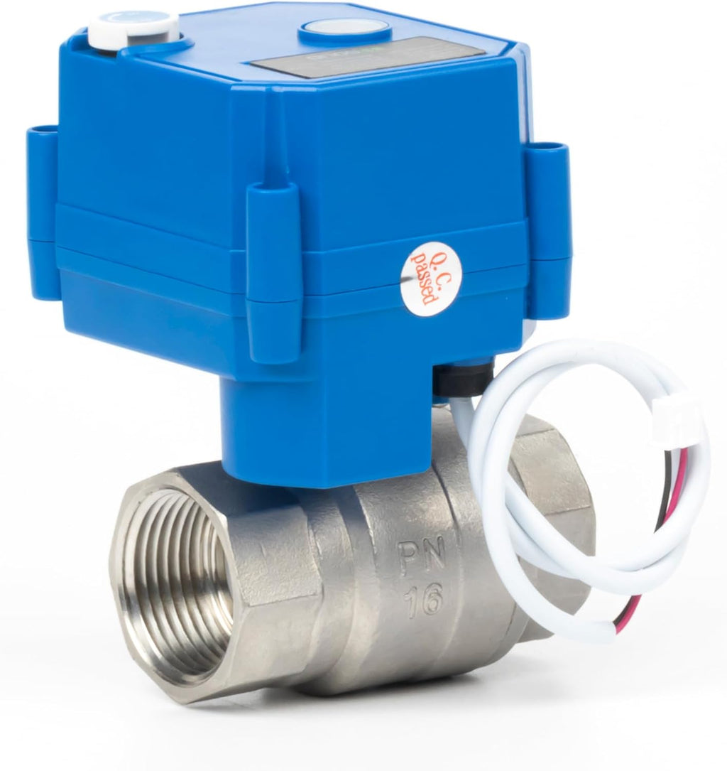 U.S. Solid Motorized Ball Valve with Manual Function - 1" Stainless Steel, Full Port, 85-265V AC, 2-wire Automatic Return, Normally Closed