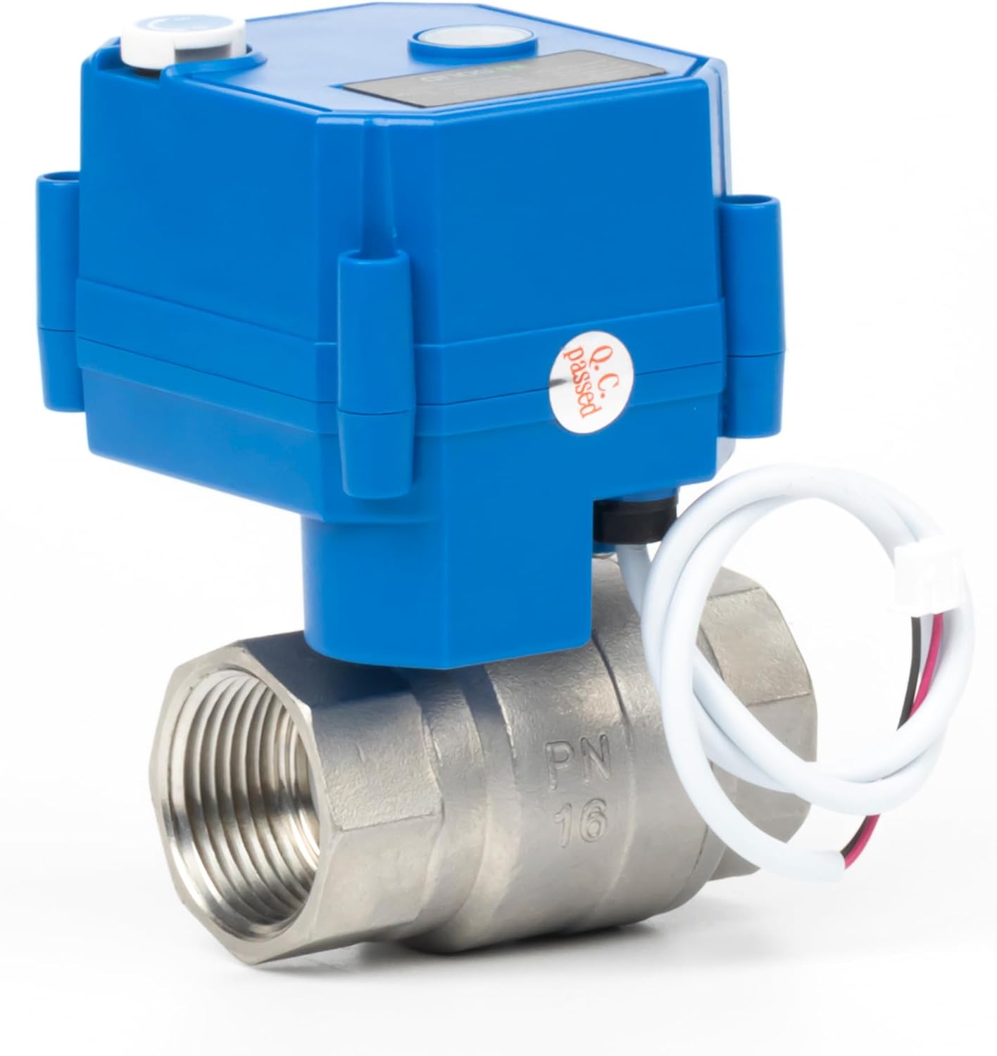 U.S. Solid Motorized Ball Valve with Manual Function - 1" Stainless Steel, Full Port, 85-265V AC, 2-wire Automatic Return, Normally Closed