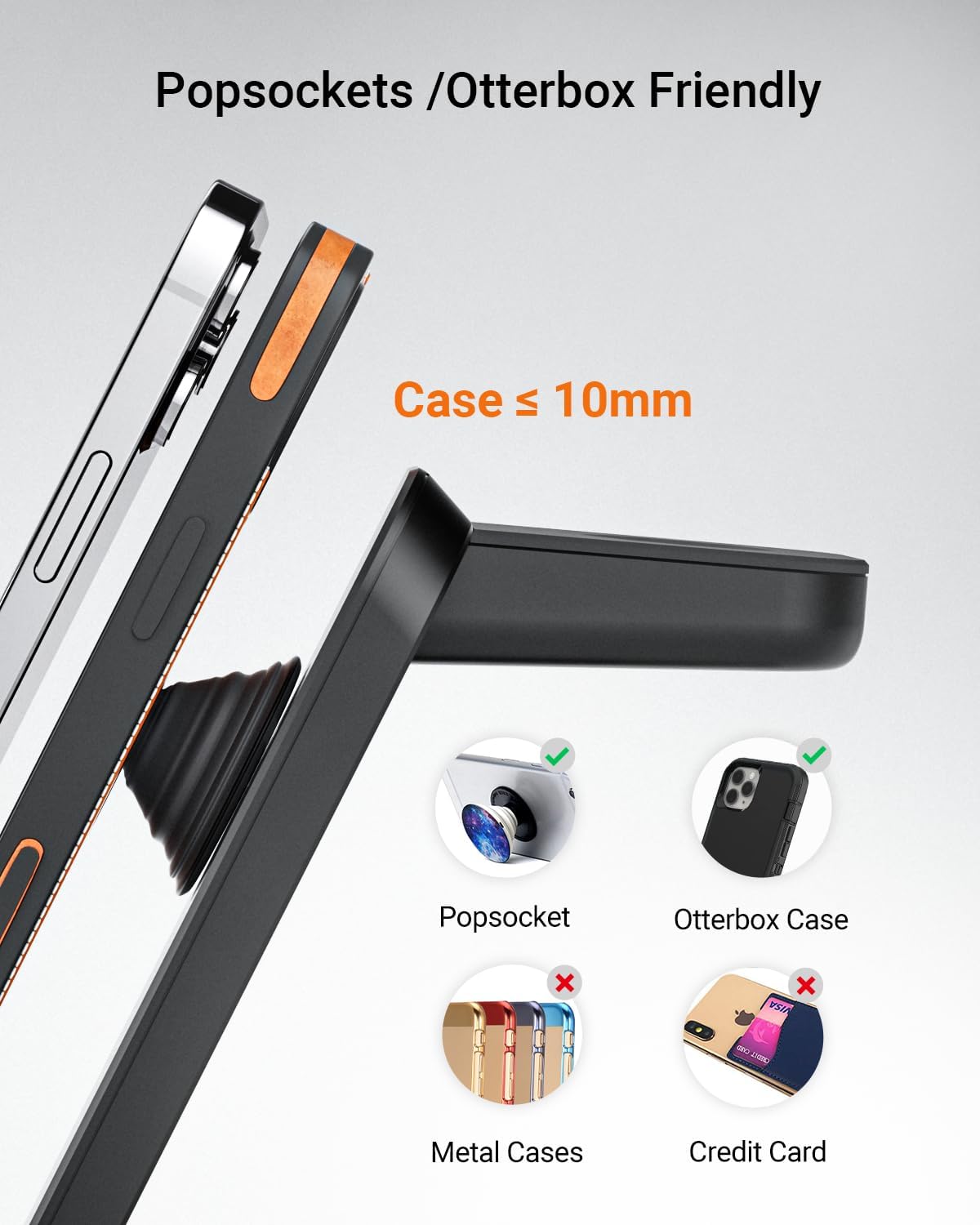 Wireless Charger for Thick Cases of 10MM/Otterbox/Popsocket Compatible, 3 in 1 Charging Dock for iPhone 17 16 15 14 13 Pro Max, Charging Station for Multiple Devices for Apple Watch/AirPods