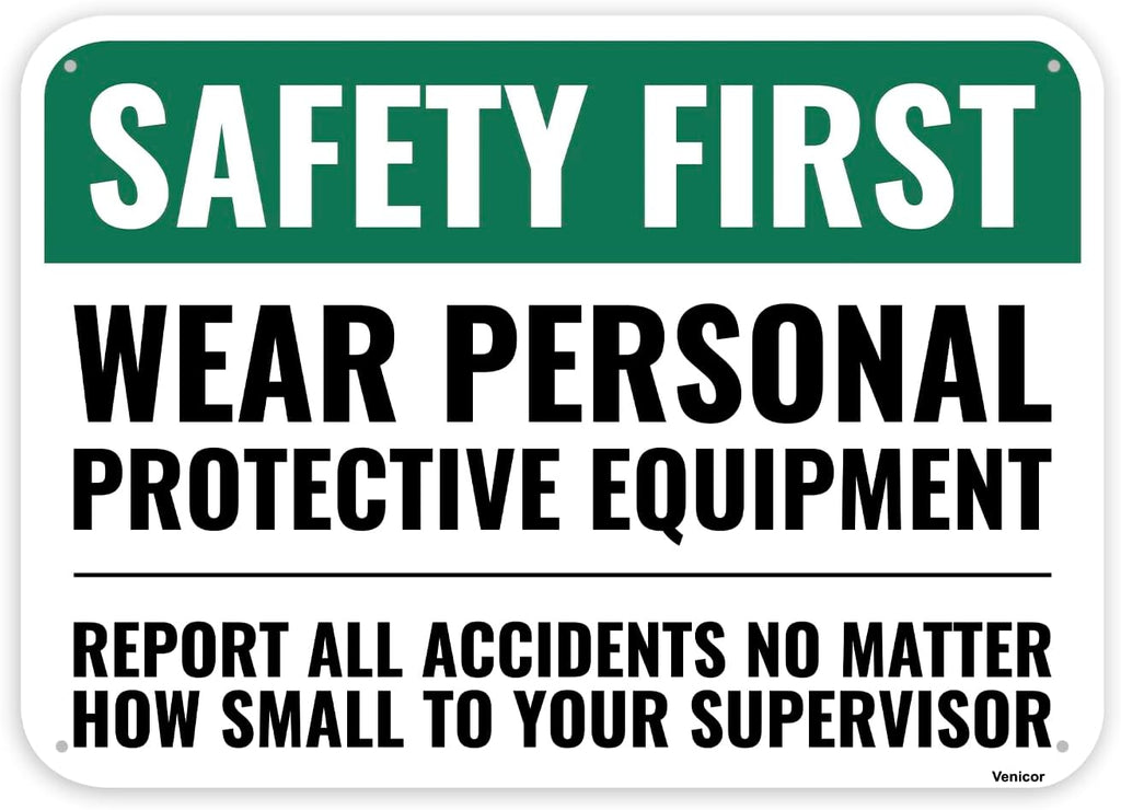 1PC Safety Sign, 14 x 10 Inches - Aluminum - Safety Decorations Posters For Workplace - Wear Personal Protective Equipment