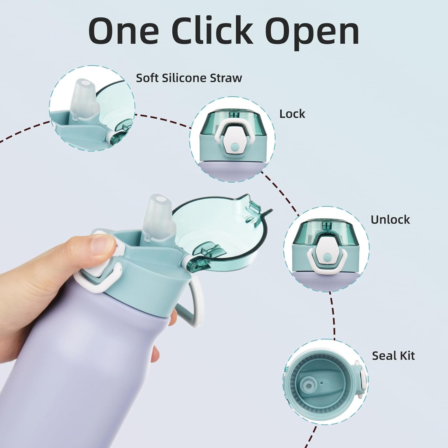 BJPKPK Stainless Steel Insulated Water Bottle with Straw Lid 25oz Reusable Metal Thermal Flask Bottles Keep Cold and Hot,Modern Blue
