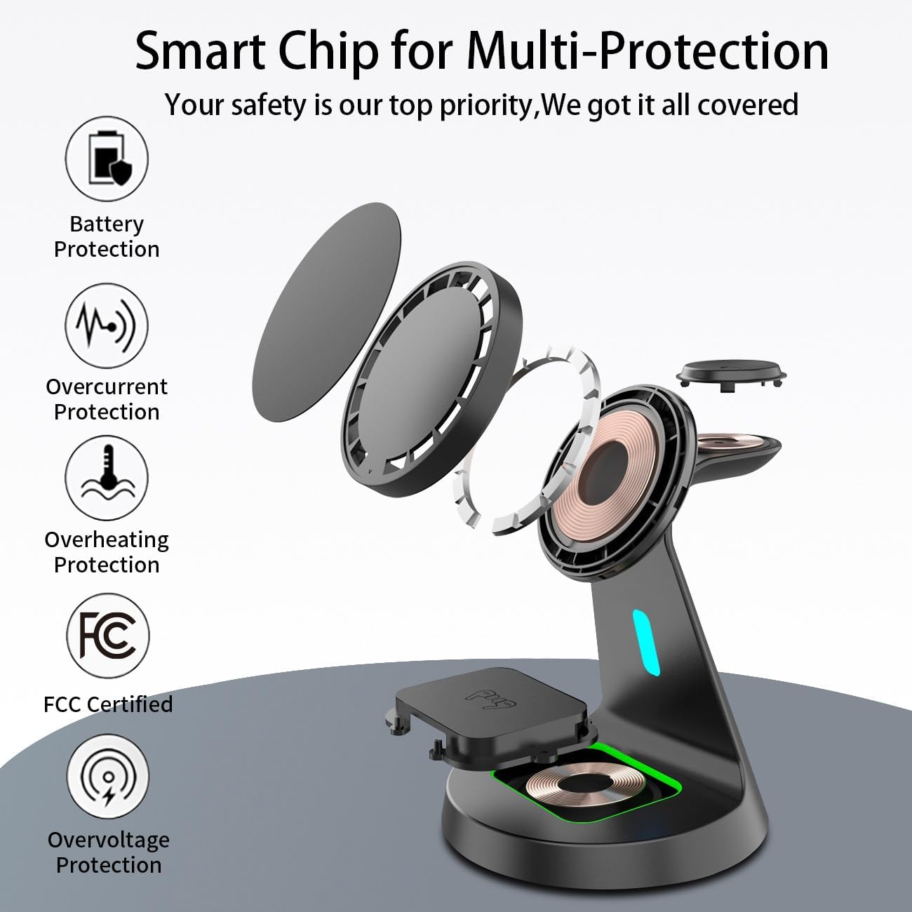 3 in 1 Wireless Charging Station for Apple Magsafe Charger Stand,Fast Magnetic Wireless Charger Station for iPhone 17 Air 16 15 14 13 12 Series,Airpods,Apple Watch