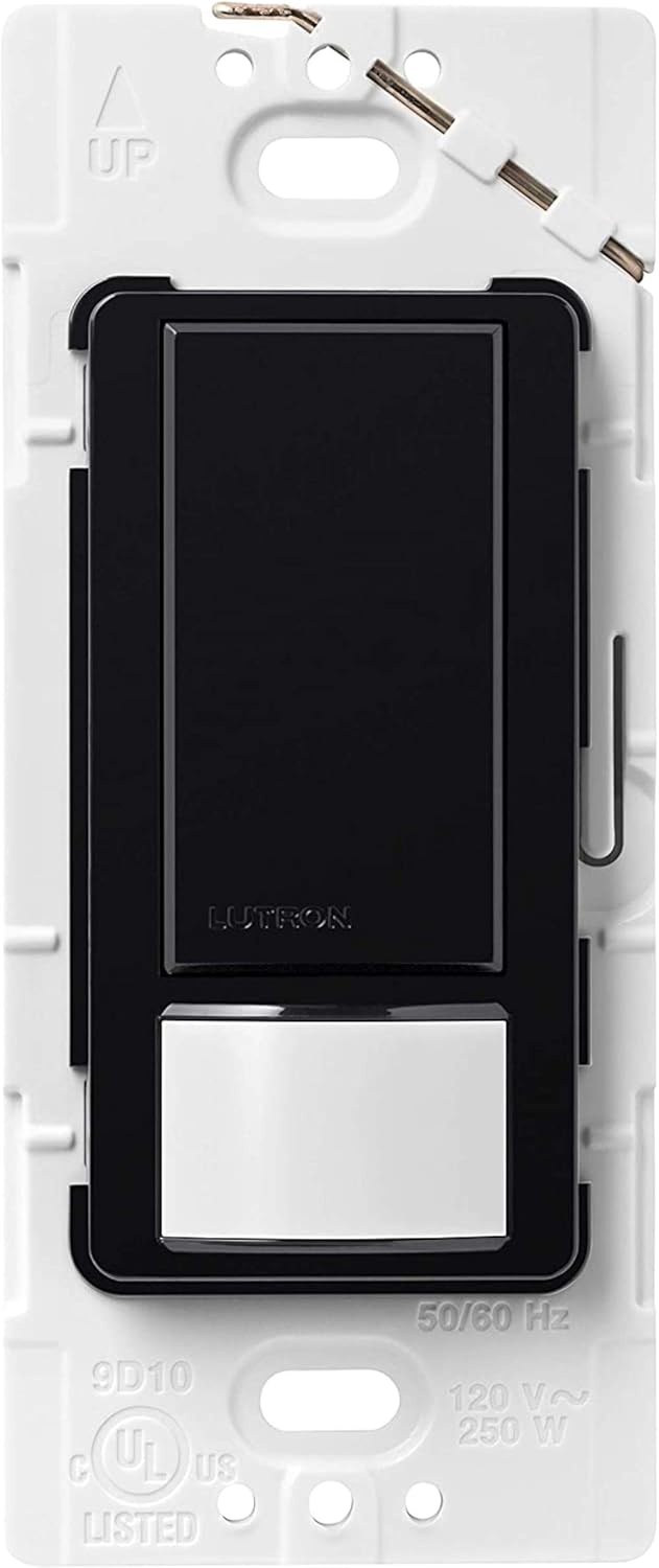 Lutron Maestro Motion Sensor Light Switch Indoor for Bathroom, Garage, Laundry Room, Any Bulbs, Occupancy Vacancy Sensor, Single-Pole, MS-OPS2-BL, Black