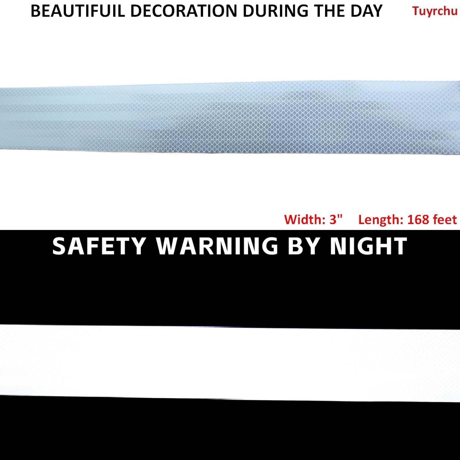 Non Fading White Reflective Tape Outdoor Waterproof 3 inch Wide, High Visibility Warning Industrial Marking Tape,Safety Stickers (168 feet)