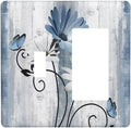 Decorative Outlet Covers Rustic Blue White Daisy Ink Flower 2 Gang Light Switch Cover Plate Single Toggle 1 Rocker Wall Plates for Electrical Outlets Switch Plate Covers for Bedroom Home Decor