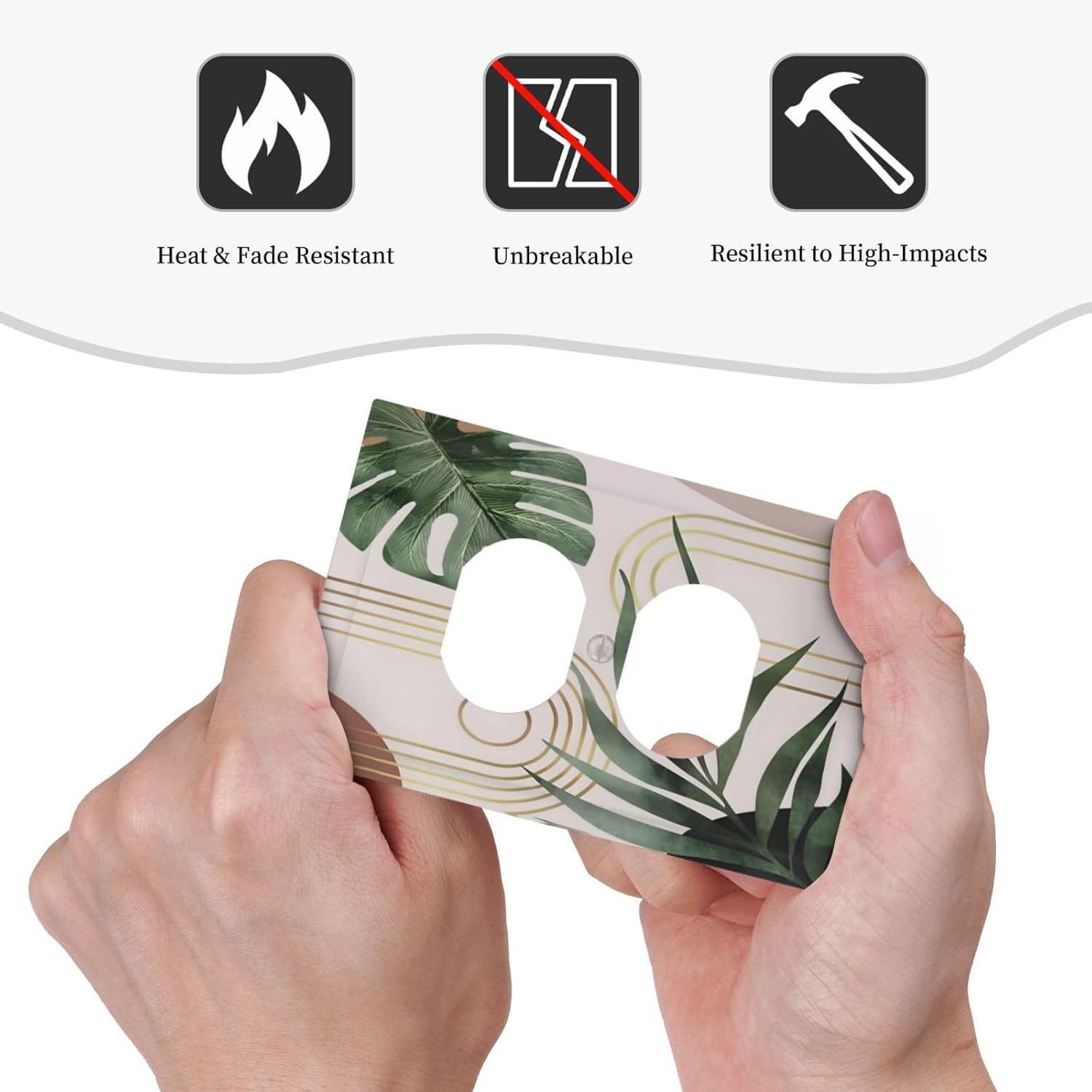 Decorative Outlet Covers Boho Mid Century Abstract Arch Green Leaves 1 Gang Duplex Light Switch Cover Plate Wall Plate Electrical Switch Plate Covers for Bedroom Home Decor（ 2 Pack）