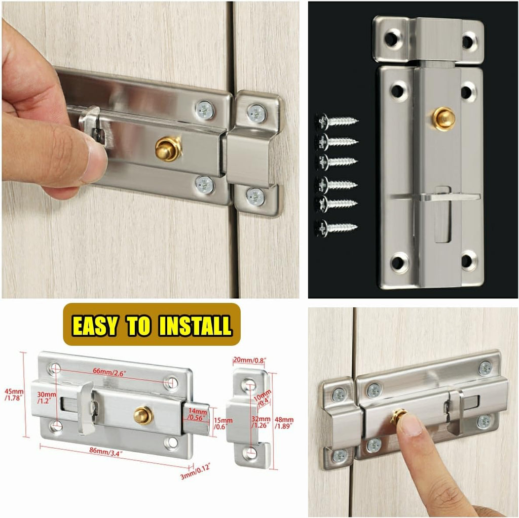 Alise Slide Bolt Gate Latch,Spring-Automatic Barrel Bolts Latches Safety Door Lock,Gate Hardware for Inside Door Fence Toilet Barn Pet Doors,Stainless Steel Bolt Latches,Brushed Finish,MS3000-LS