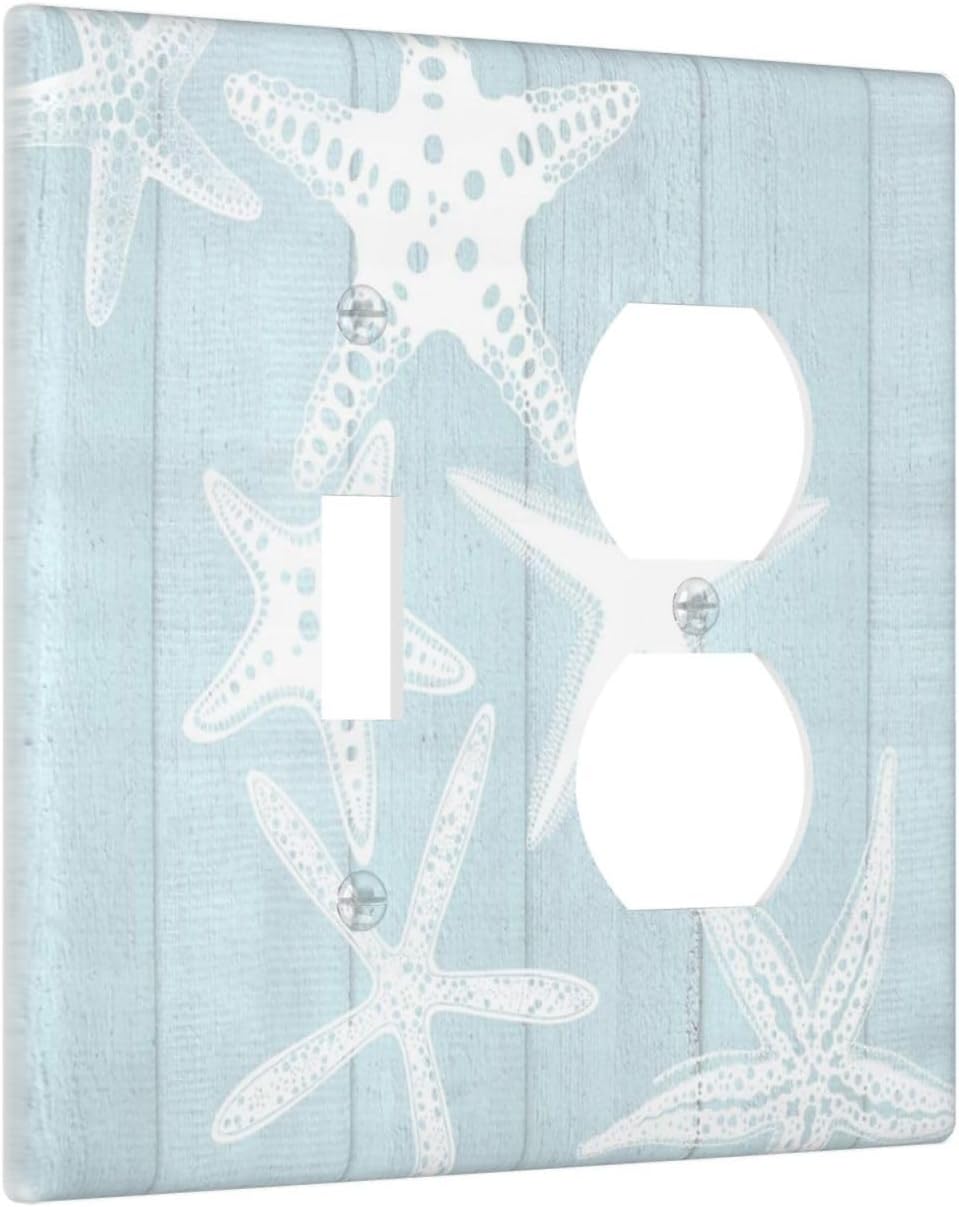 Beach Starfish Vintage Wood Rustic Country Ocean Wallplates 1 Toggle 1 Duplex Switch Plate Electrical GFCI Faceplate Decorative Light Switch Covers for Farmhouse Kids Room Decor