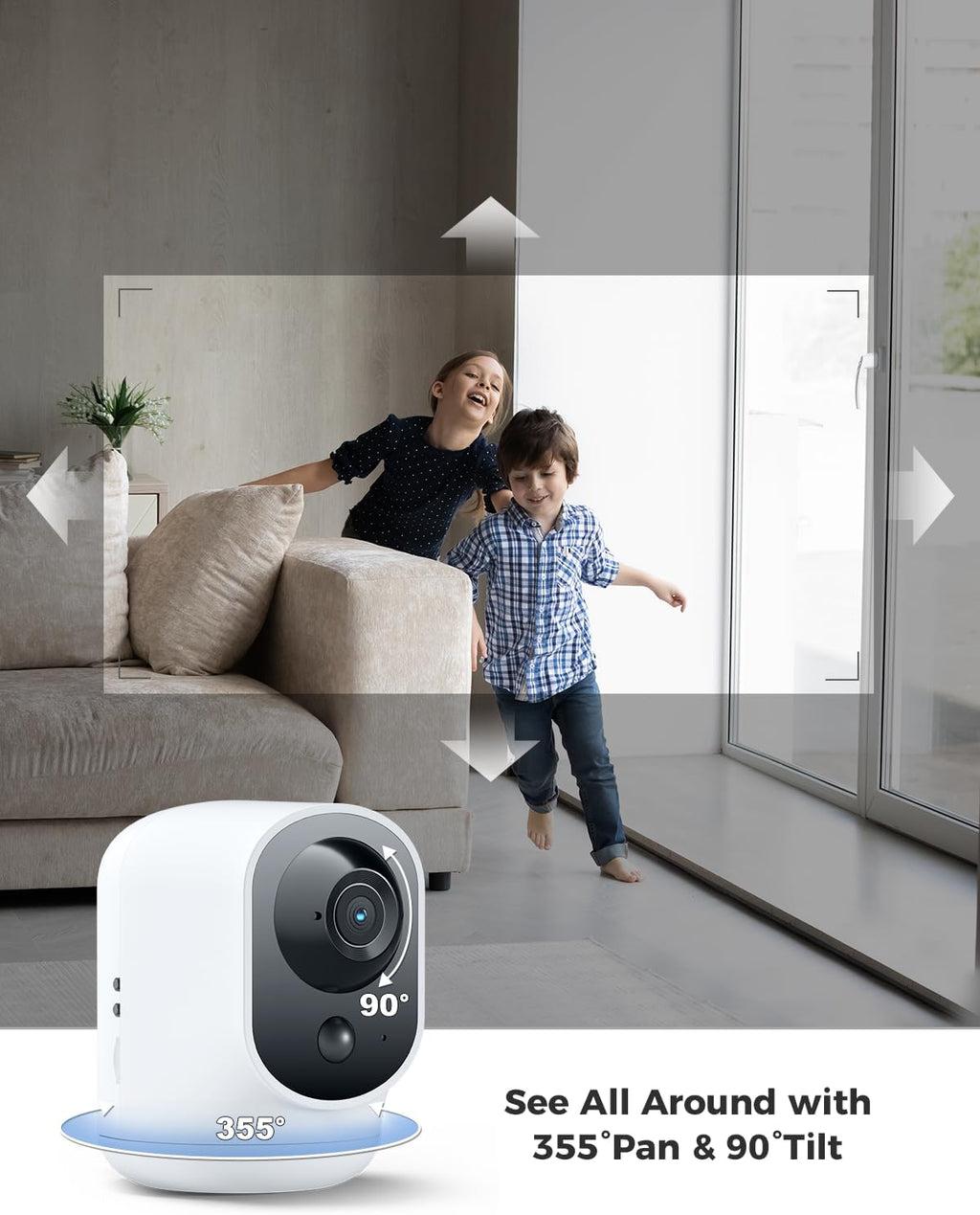 COCOCAM 2K Indoor Pan/Tilt Security Camera with 5200mAh Battery, WiFi Camera,Wireless for Baby Monitor/Pet/Home Security, AI Recognition, PIR Human Detection, 2.4G WiFi (White)