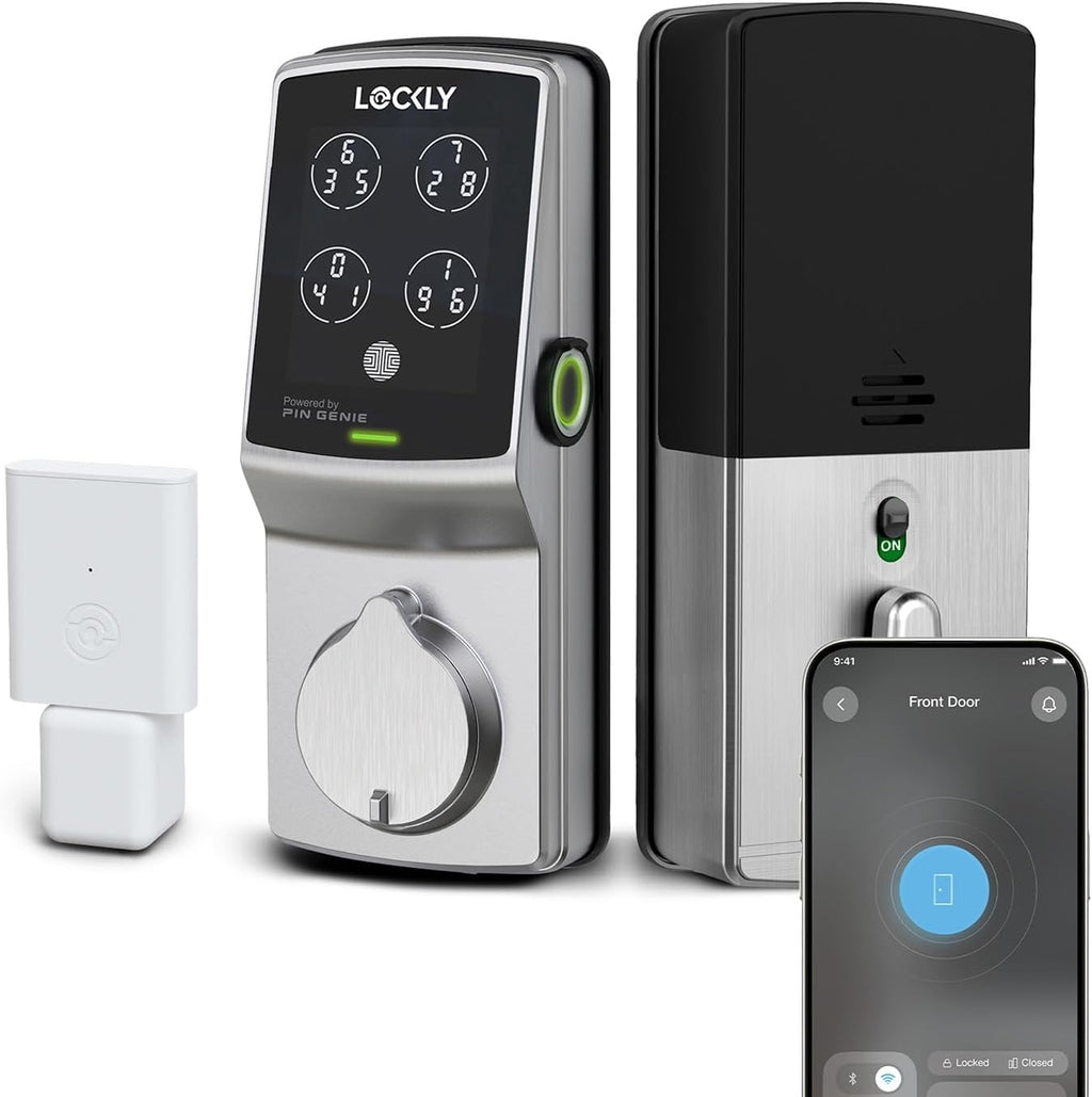 Lockly Secure Pro Smart Deadbolt, Wi-Fi Smart Lock, Keyless Entry with PIN Genie® Keypad, 3D Biometric Fingerprint, Auto Lock, Rekeyable-Satin Nickel
