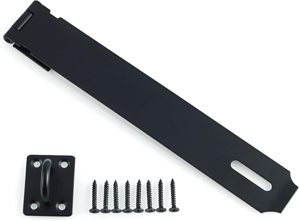 Alise Door Locks Hasp Latch,10 Inch SUS 304 Stainless Steel Safety Packlock Clasp Hasp Lock Latch,with Fixing Screw for External Doors Window Cabinet Pet Cage, Black MS9B-10C