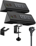 Power charge station edge clamp mount with USB-C portsTabletop Surge Protector Desk Clamp Power Sockets with 3 AC Outlets and 4 Fast Charging USB Ports for Home Office Hotel and Dormitory (Black-2pcs)