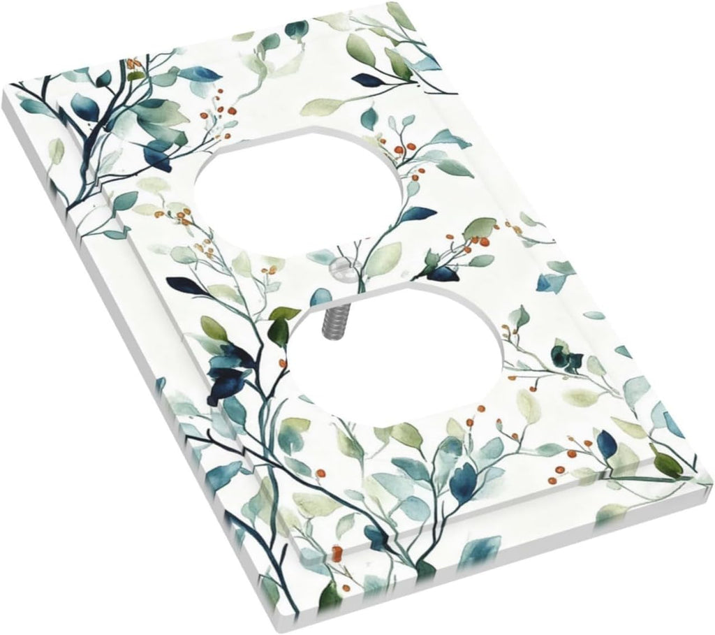 Decorative Outlet Covers Rustic Eucalyptus Leaf Geen Sage Leaves 1 Gang Duplex Light Switch Cover Plate Unique Wall Plates for Electrical Outlets Switch Plate Covers for Bedroom Home Decor