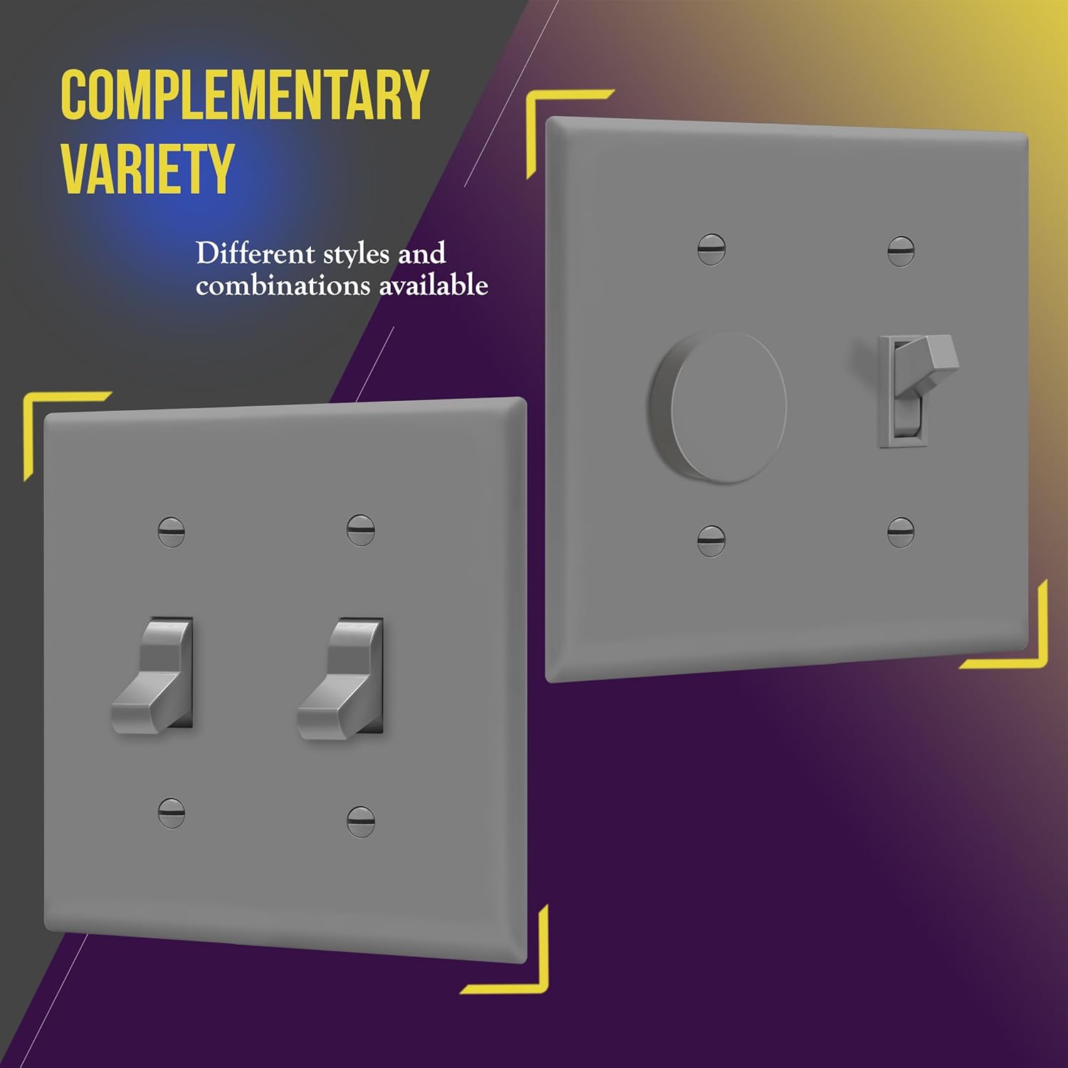 ENERLITES Toggle Light Switch Wall Plate, Gloss Finish, Size 2-Gang 4.50" x 4.57", Unbreakable Polycarbonate Thermoplastic, 8812-GR-10PCS, Gray (10 Pack)