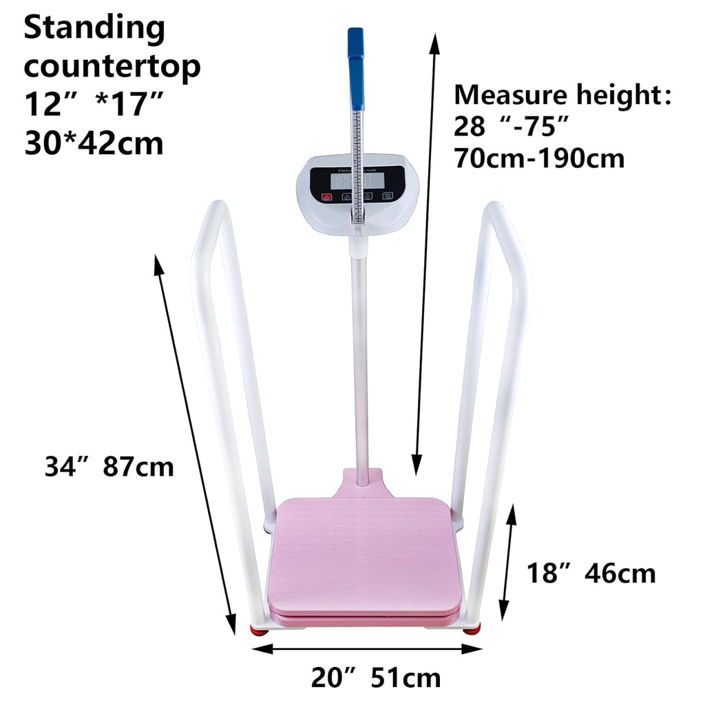 Assist The Elderly in Measuring Weight gain While Standing, with an Electronic Scale with armrests, Suitable for use in clinics, Hospitals, Schools, Nursing Homes (Pink)