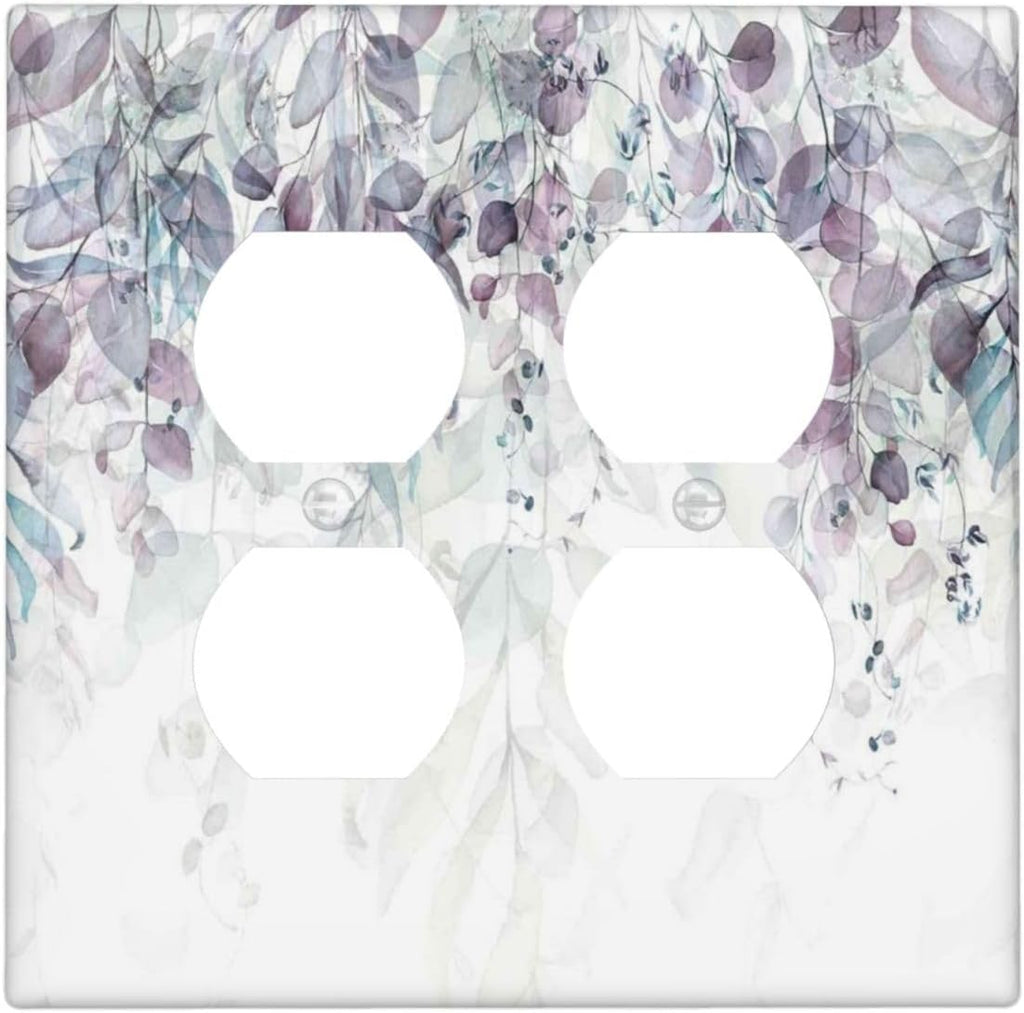 Hazy Leaves Ivy Nature Plants Eucalyptus Leave Outlet Covers 2 Gang Double Duplex Decorative Light Switch Covers Electrical Wallplates Socket Faceplate for Bedroom Home Decor