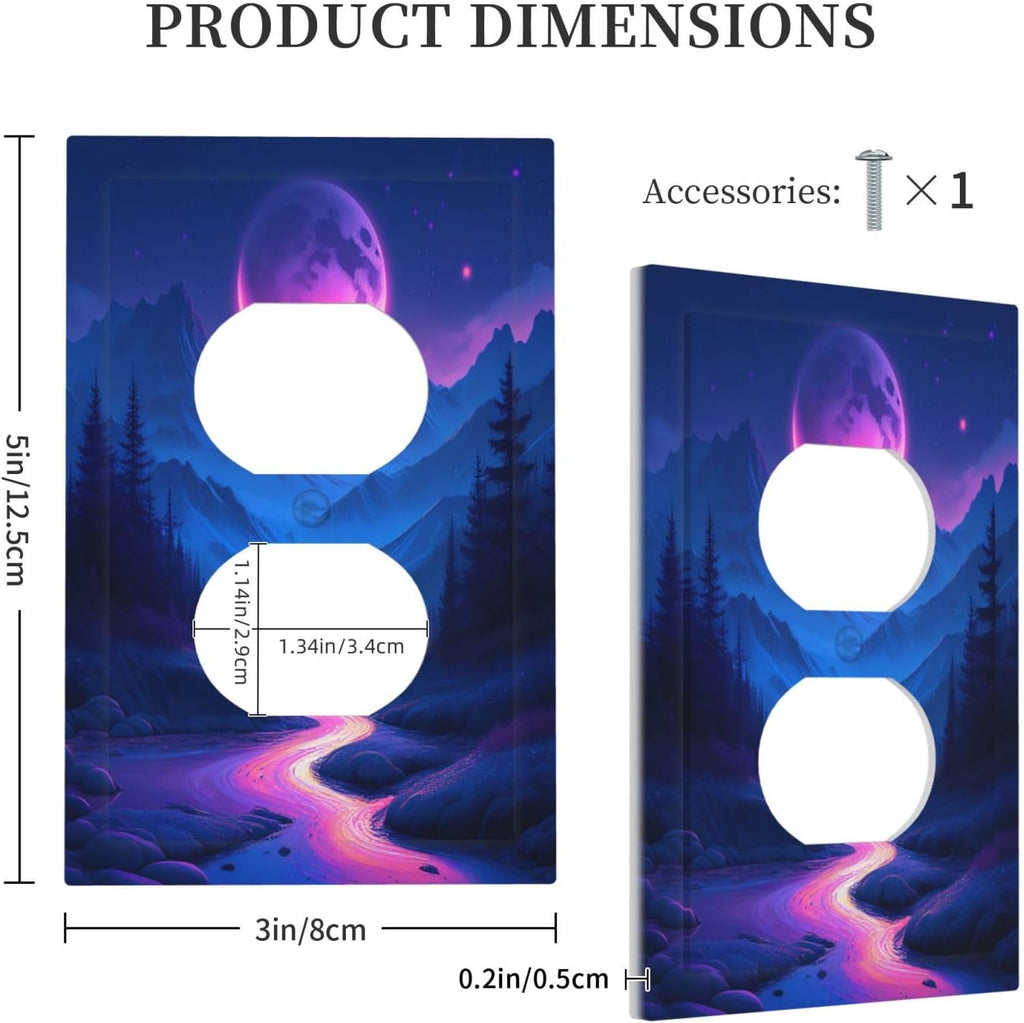 Purple Cyberpunk River Full Moon Mountain Forest Outlet Covers 1 Gang Duplex Light Switch Cover Wall Plate Decorative Switch Plates Electrical Receptacle Faceplate for Bedroom Bathroom Decor