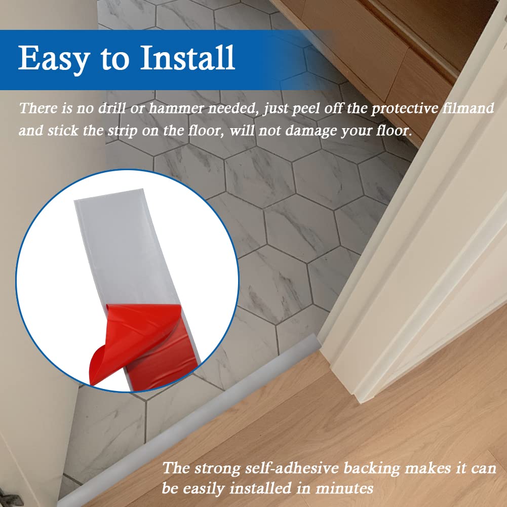 Floor Transition Strip Self Adhesive Floor Cover Strips Laminate 2" Wide Vinyl Flat Divider Transitions (5cm, 3.3Ft, Gray)