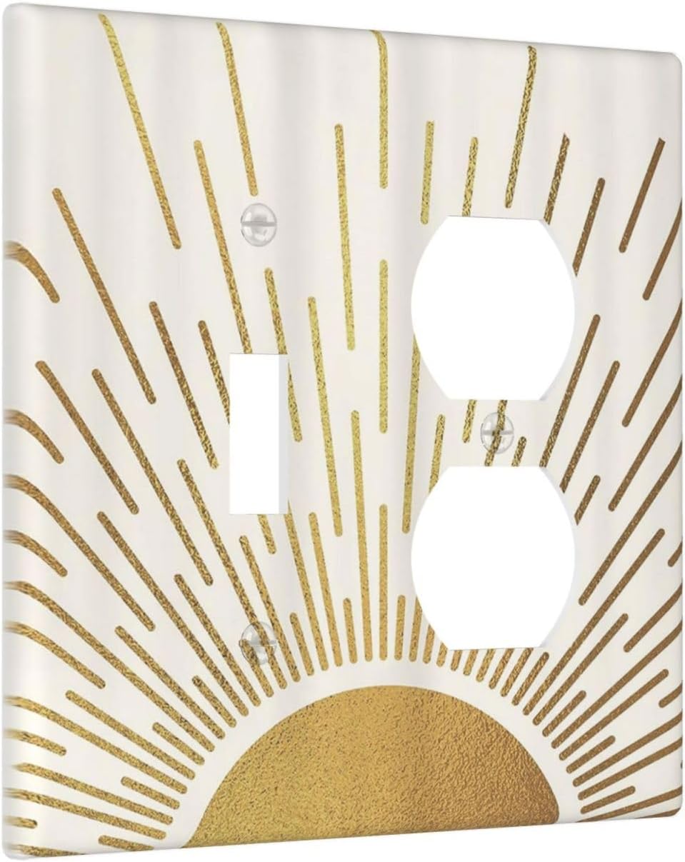 Decorative Outlet Covers Boho Mid Century Gold Sun Sunbeams 2 Gang Light Switch Cover Plate Single Toggle Duplex Wall Plates for Electrical Outlets Switch Plate Covers for Bedroom Decor