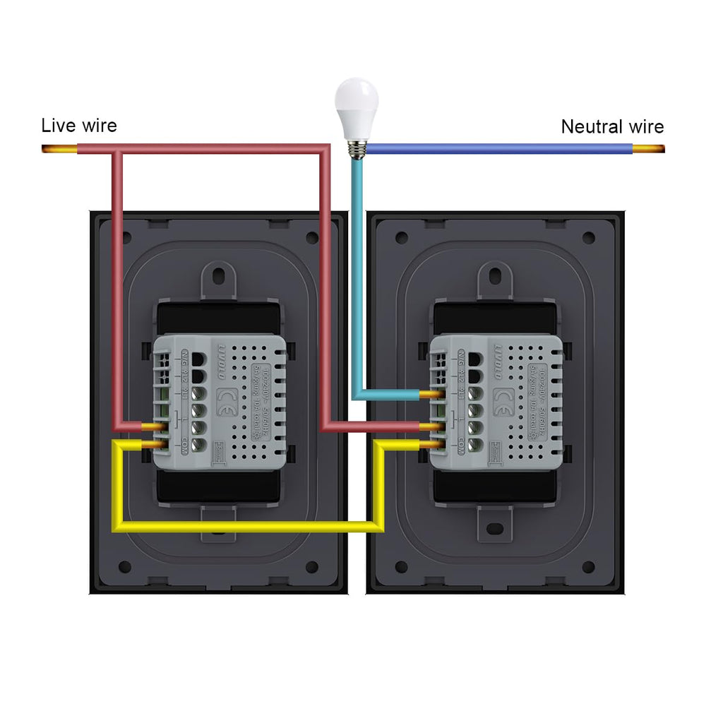 LIVOLO Modern Electrical Wall Light Switch 1Gang Tempered Glass Panel 2 Pole Wall Touch Light Switch with Led Indicator,No Neutral Wire 3Way (1Gang Black)