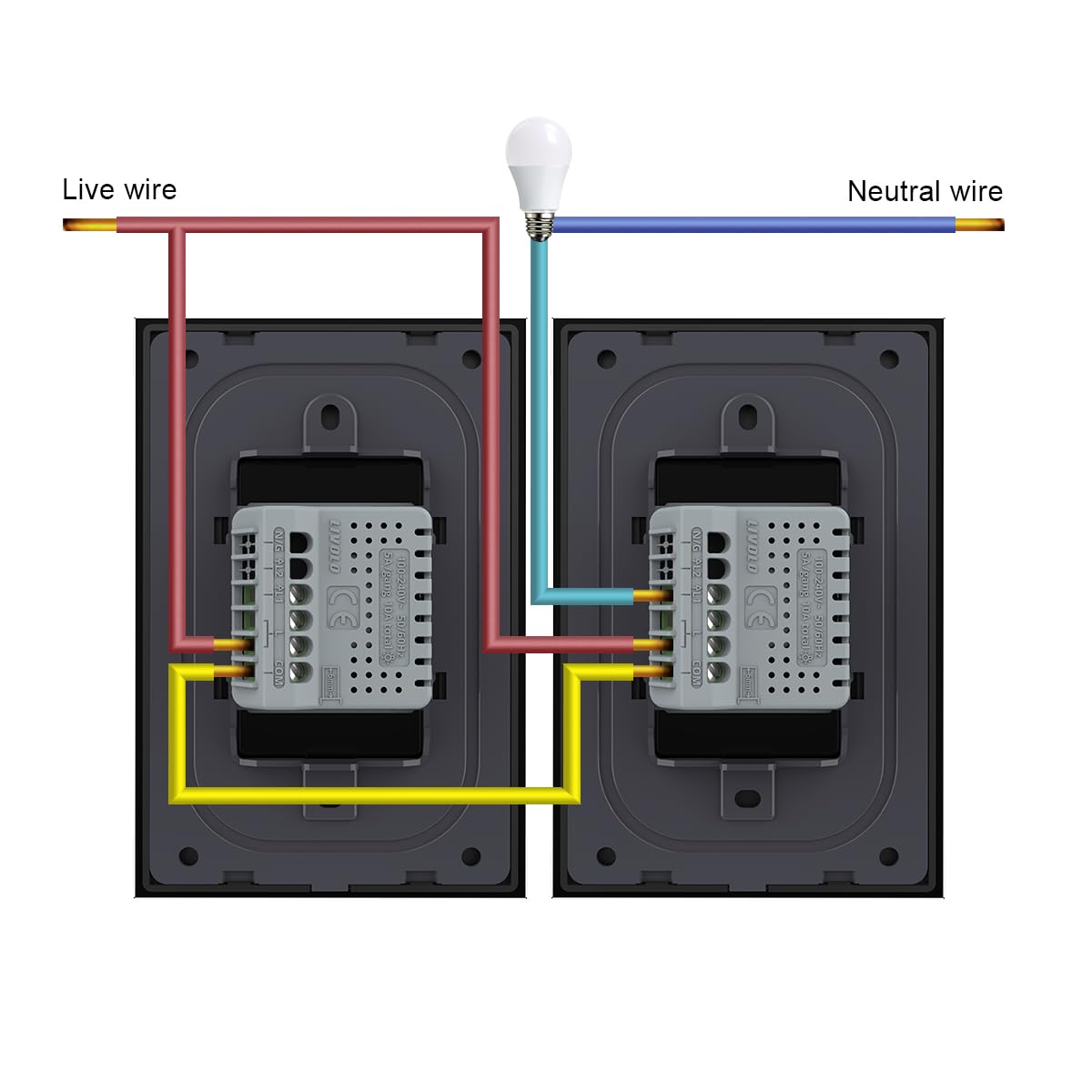 LIVOLO Modern Electrical Wall Light Switch 1Gang Tempered Glass Panel 2 Pole Wall Touch Light Switch with Led Indicator,No Neutral Wire 3Way (1Gang Black)