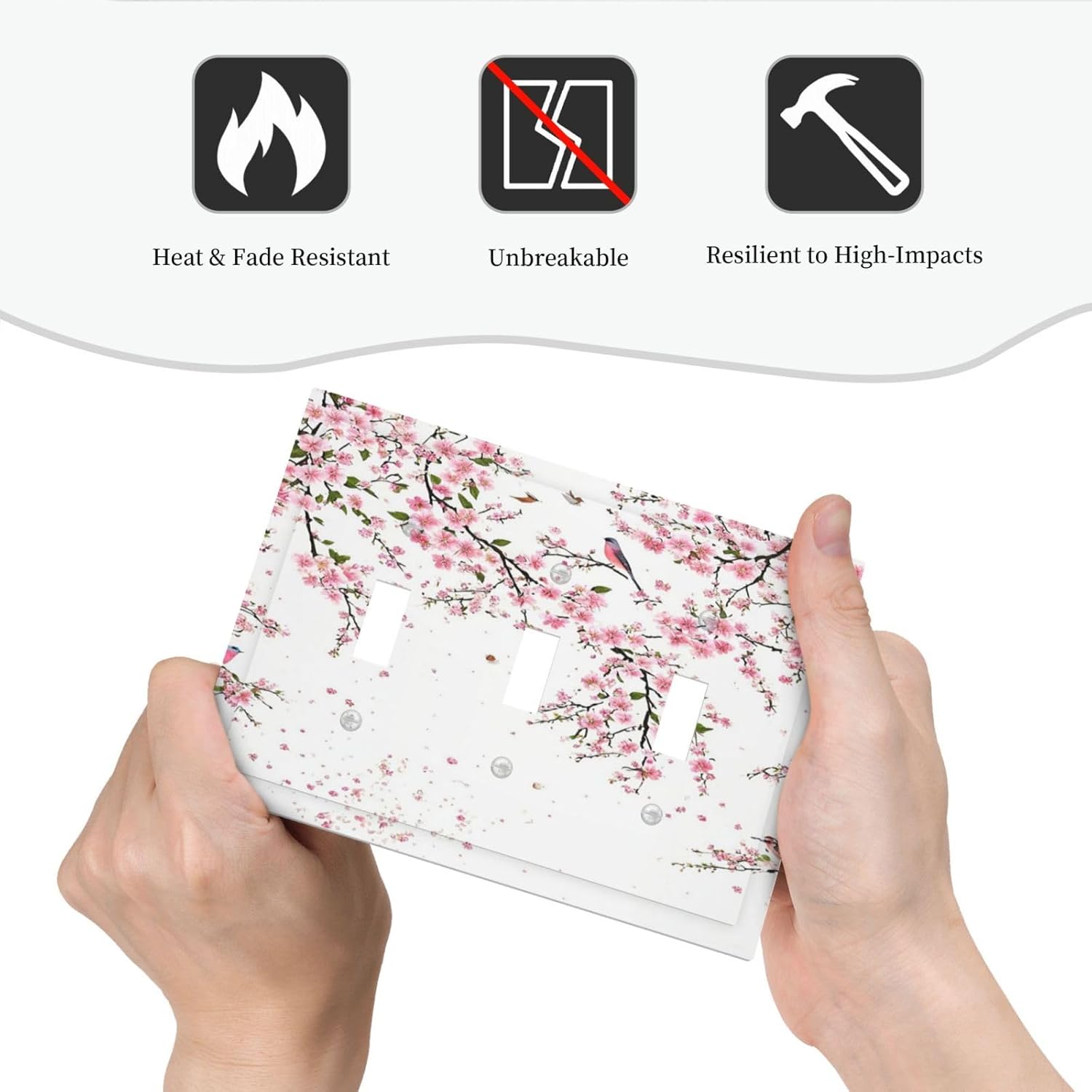 Decorative Light Switch Plate Covers Rustic Plum Blossom Pink Flowers 3 Gang Light Switch Cover Triple Toggle Wall Plate Outlet Covers for Country Home Bedroom Decor