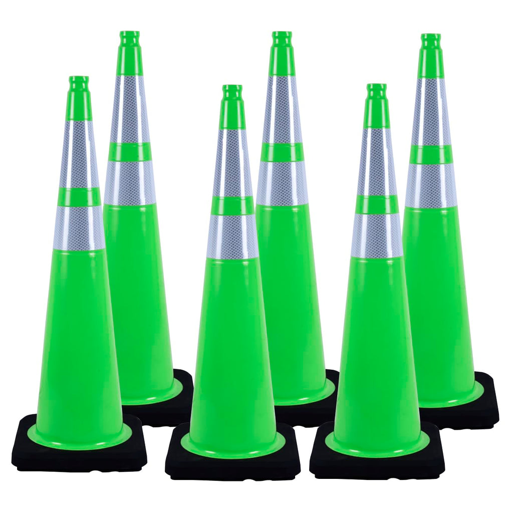 BESEA 6Pack 36” inch Traffic Safety Cones Green Road Parking Cones Construction Cone Structurally Stable for Traffic Control(Bright Color)